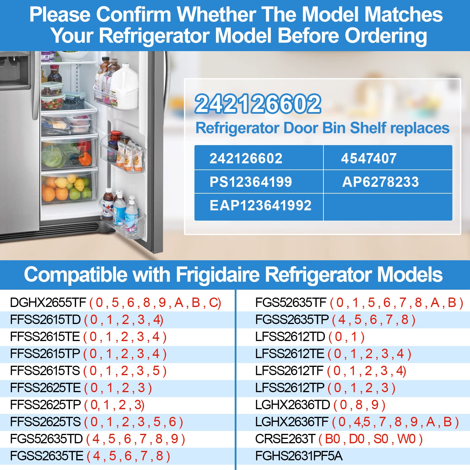 Paquete de 2 estantes mejorados para puerta de refrigerador (estante lateral), piezas de repuesto para Electrolux Frigidaire AP6278233 PS12364199 4547407