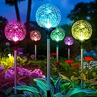 GIGALUMI 6-Pack Solar Garden Lights - Waterproof Multi-Color Changing Cracked Glass Globes for Yard, Pathway, Patio & Christmas Decor