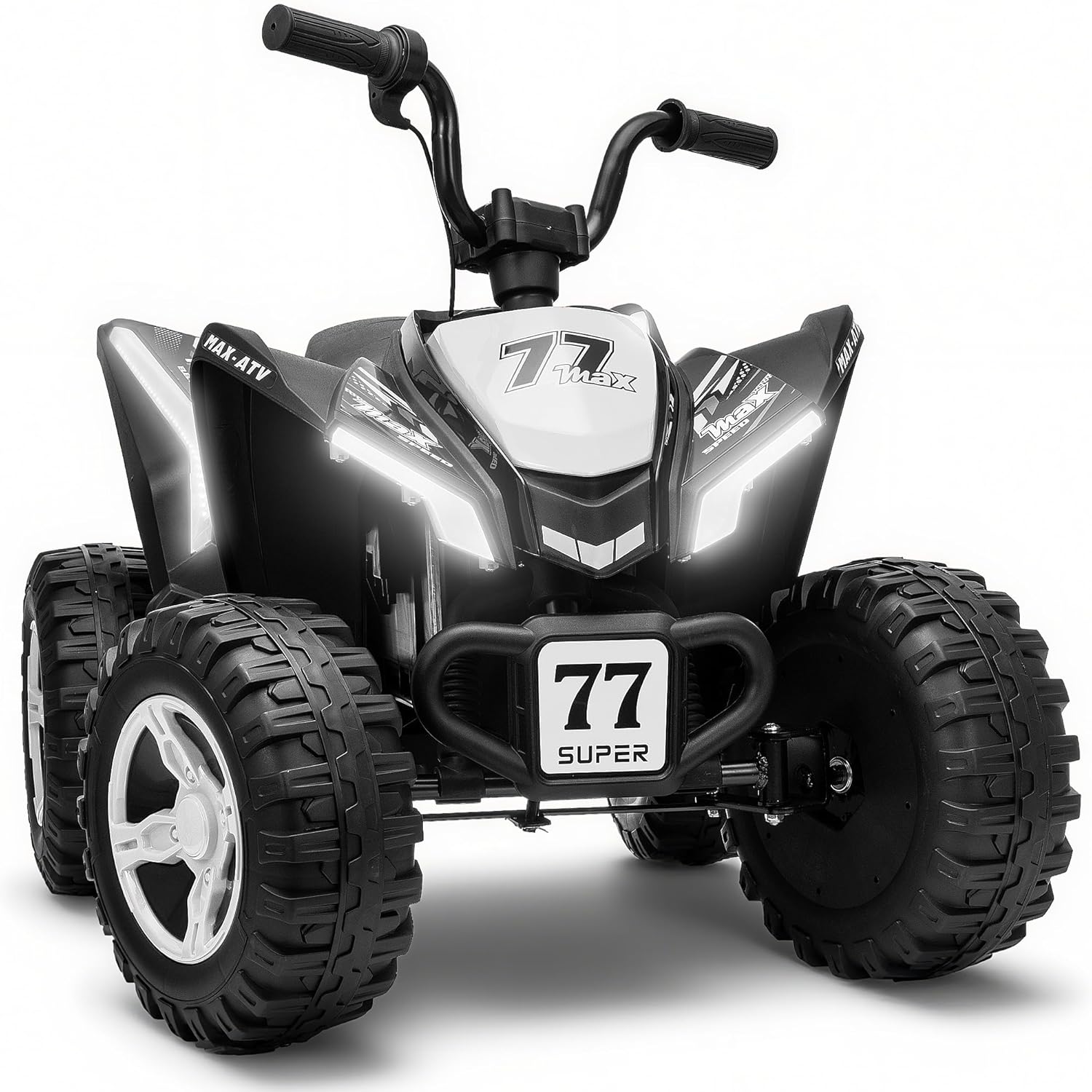 Kids ATV 4 Wheeler, Two Seater 24V Ride On Toy for Big Kid w/Unique LED Light, Music, Wireless, Story, 24 Volt Ride on Car Electric Quad for Boys Girls (White)