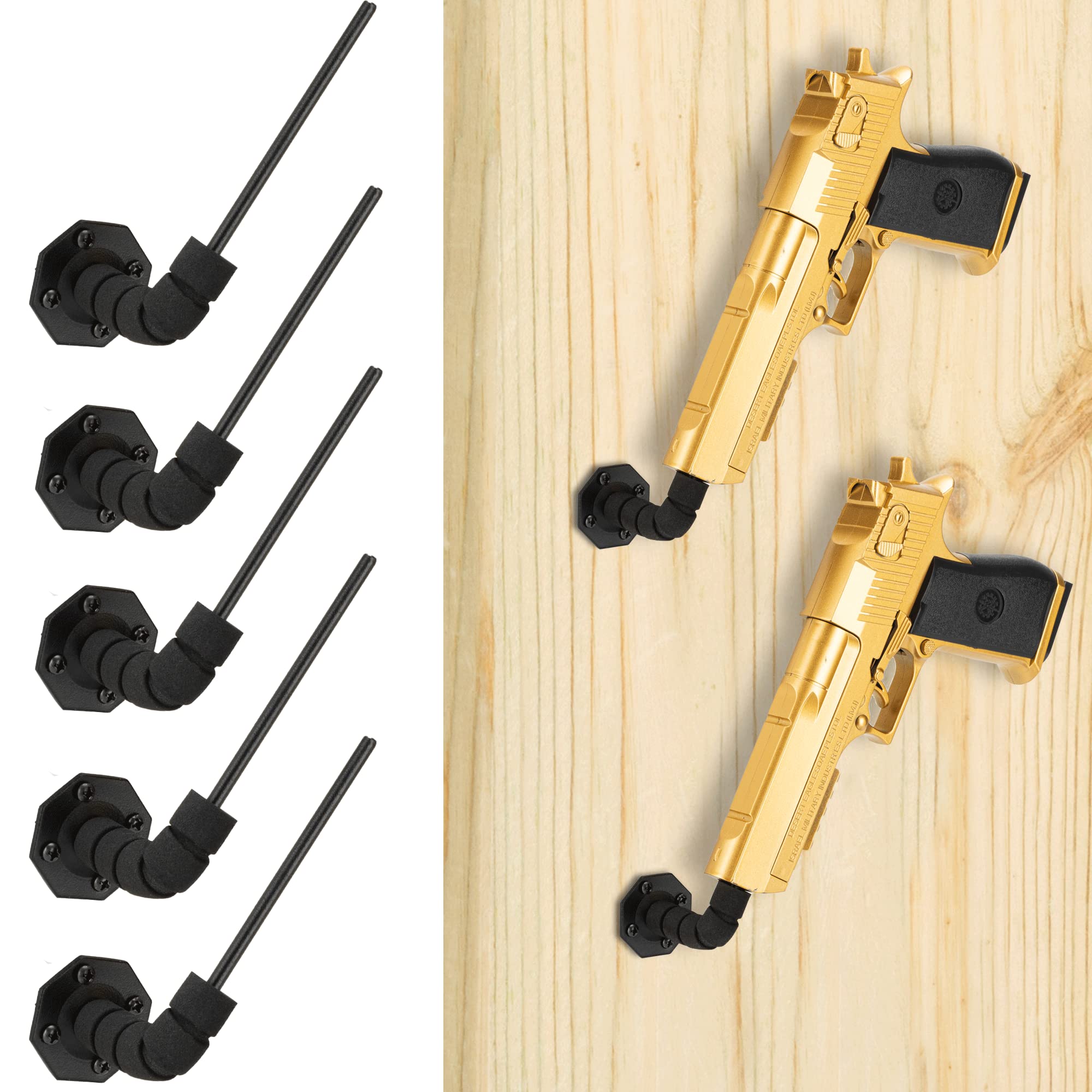 90 Degree Handgun Hanger, Pistol Accessories Concealed Storage Display Rack Solid Steel Gun Holder Universal Handgun Organizer for Safe Cabinetm, Works for Handguns .22 Cal and Larger (5 Pack)