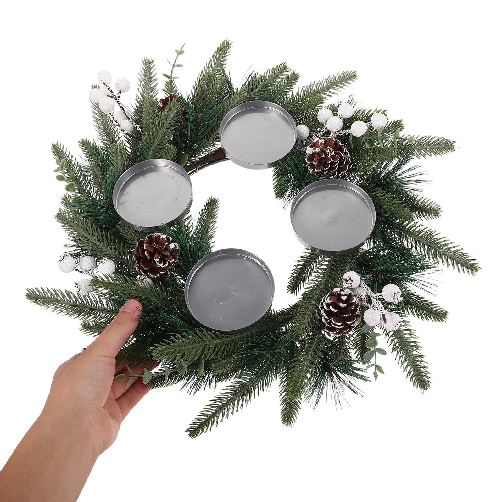Anillo de Adviento de Navidad Portavelas de Vela de Pino Artificial Cono y Bayas para Chimenea de Centro de Mesa Navideña Decoración de Guirnalda Navideña