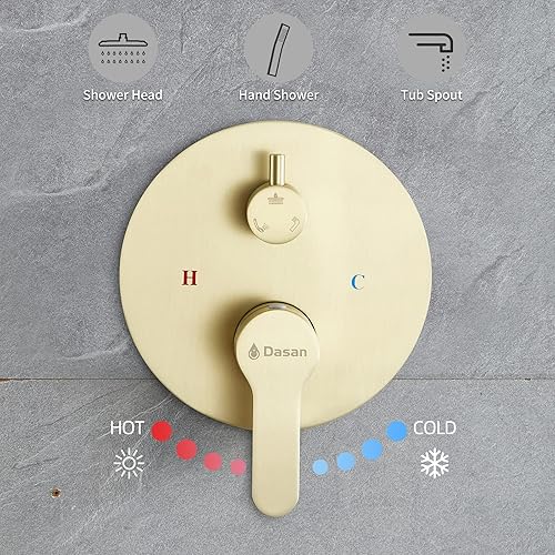 Miniatura 8 de DASAN DA-SS03BG-R10W - Juego completo de grifos de bañera, sistema de ducha de bañera dorado cepillado con boquilla de bañera, bañera y grifo de