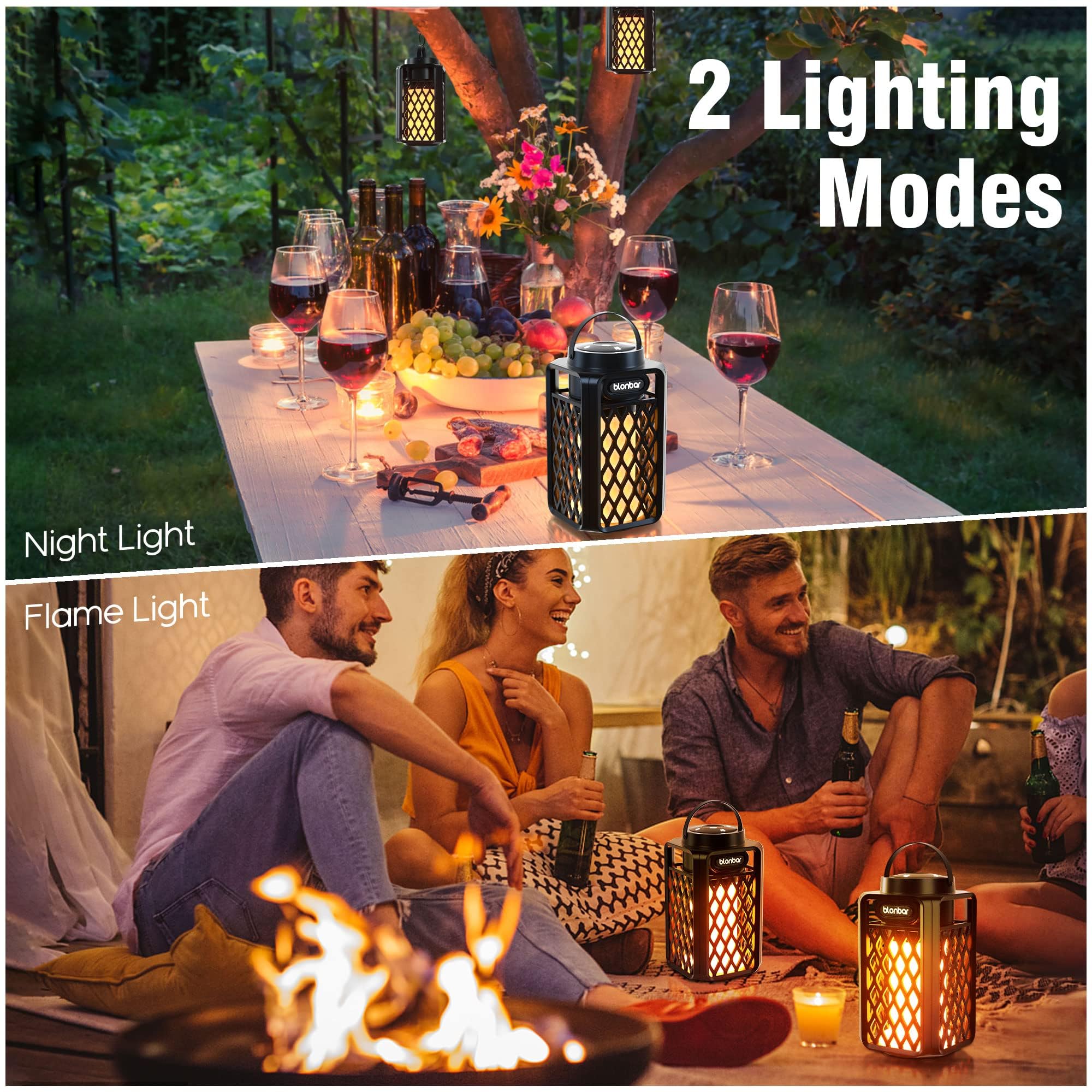 blonbar Bluetooth Lautsprecher mit Flammenlicht, IP65 Wasserdicht Outdoor Lautsprecher & Taschenlampe für Terrasse, Garten,Geschenke für Männer, Frauen (2)