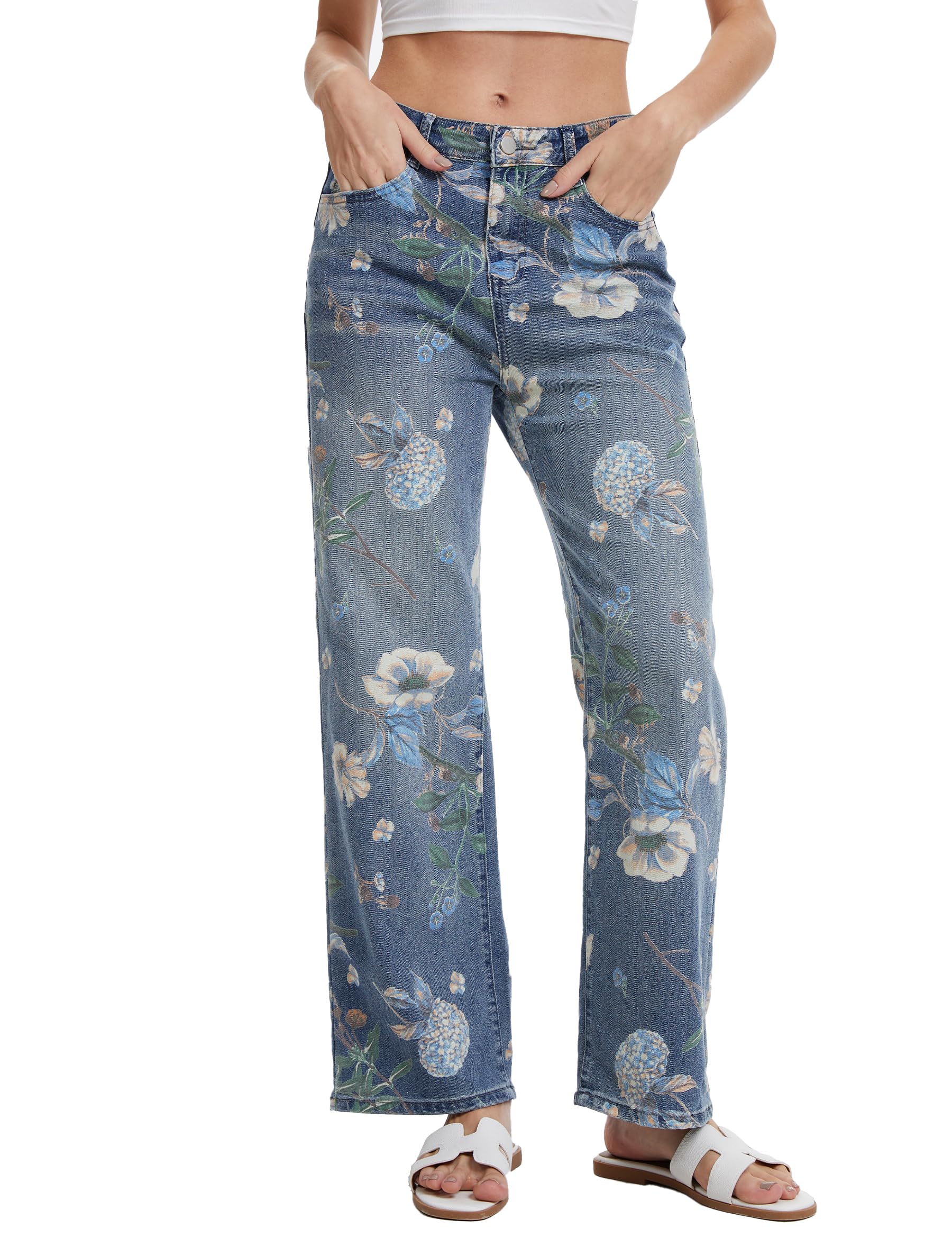 Vintage Floral Jeans for Women