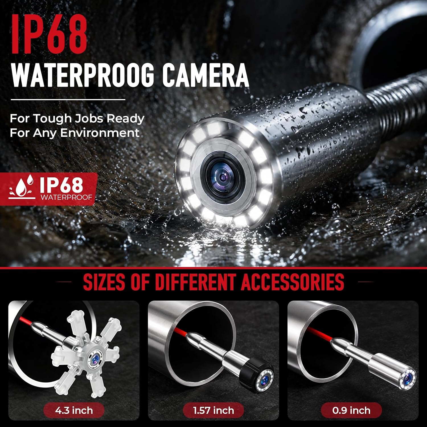 Sewer Camera 512hz, Self-Leveling, Distance Counter Plumbing Camera