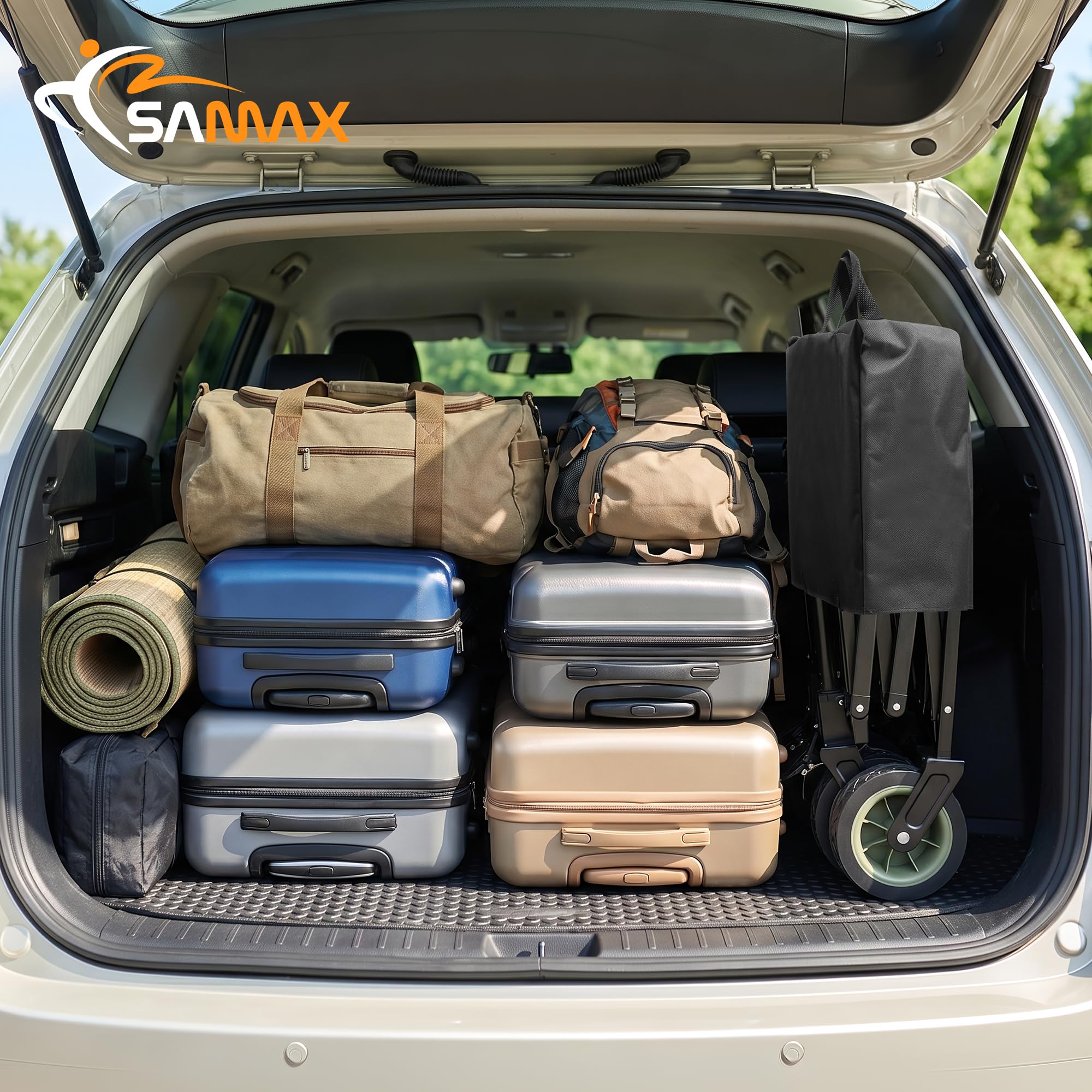 SAMAX Bollerwagen bis 200kg 2in1 Faltbarer Handwagen Gartenwagen Offroad Transportwagen Schwarz Matcha Grün