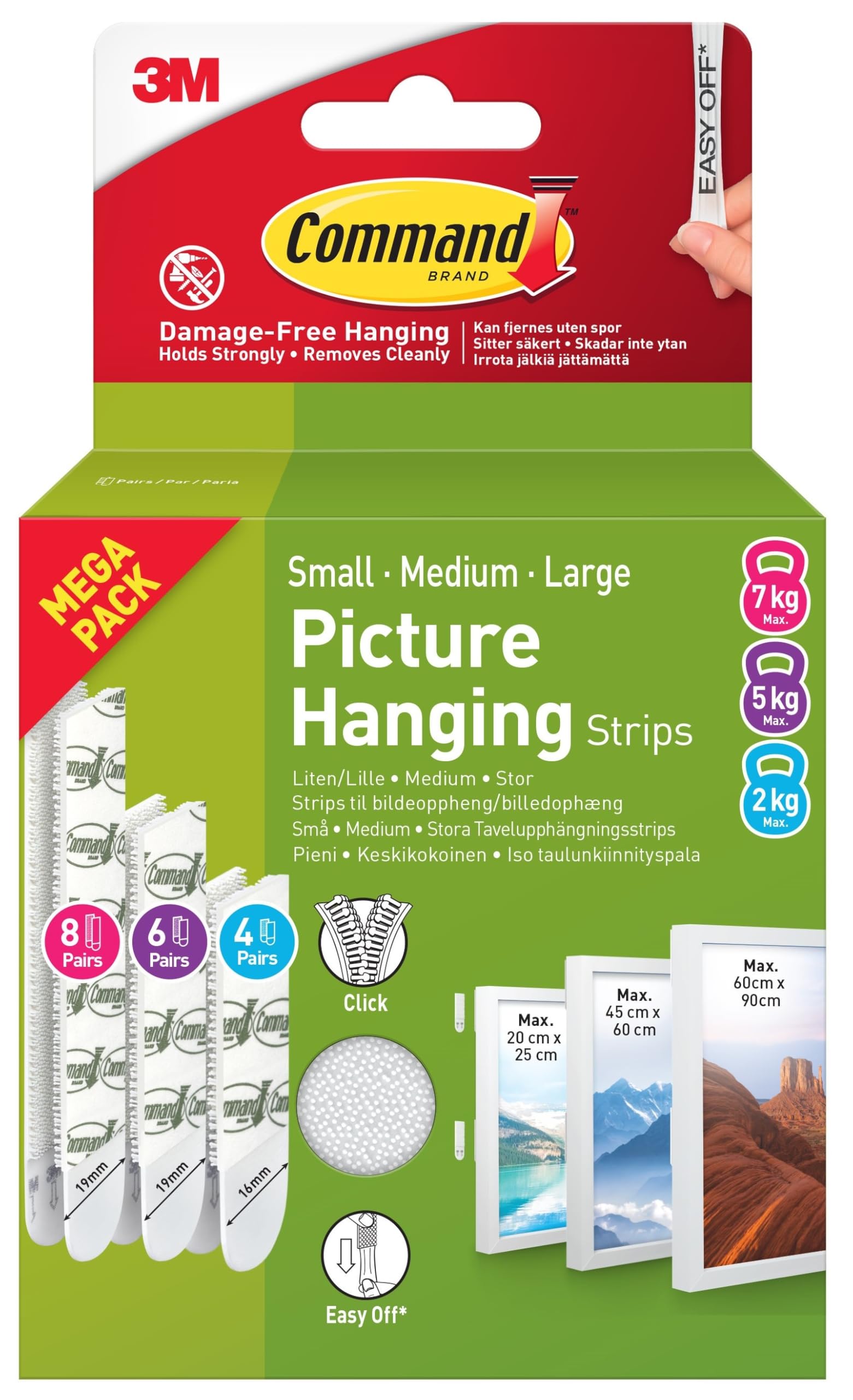 Picture Hanging Strips, Value Pack - 8 Large, 6 Medium, 4 Small Pairs | Damage-Free Hanging for Photos, Frames, Mirrors, Wall Décor and Signs