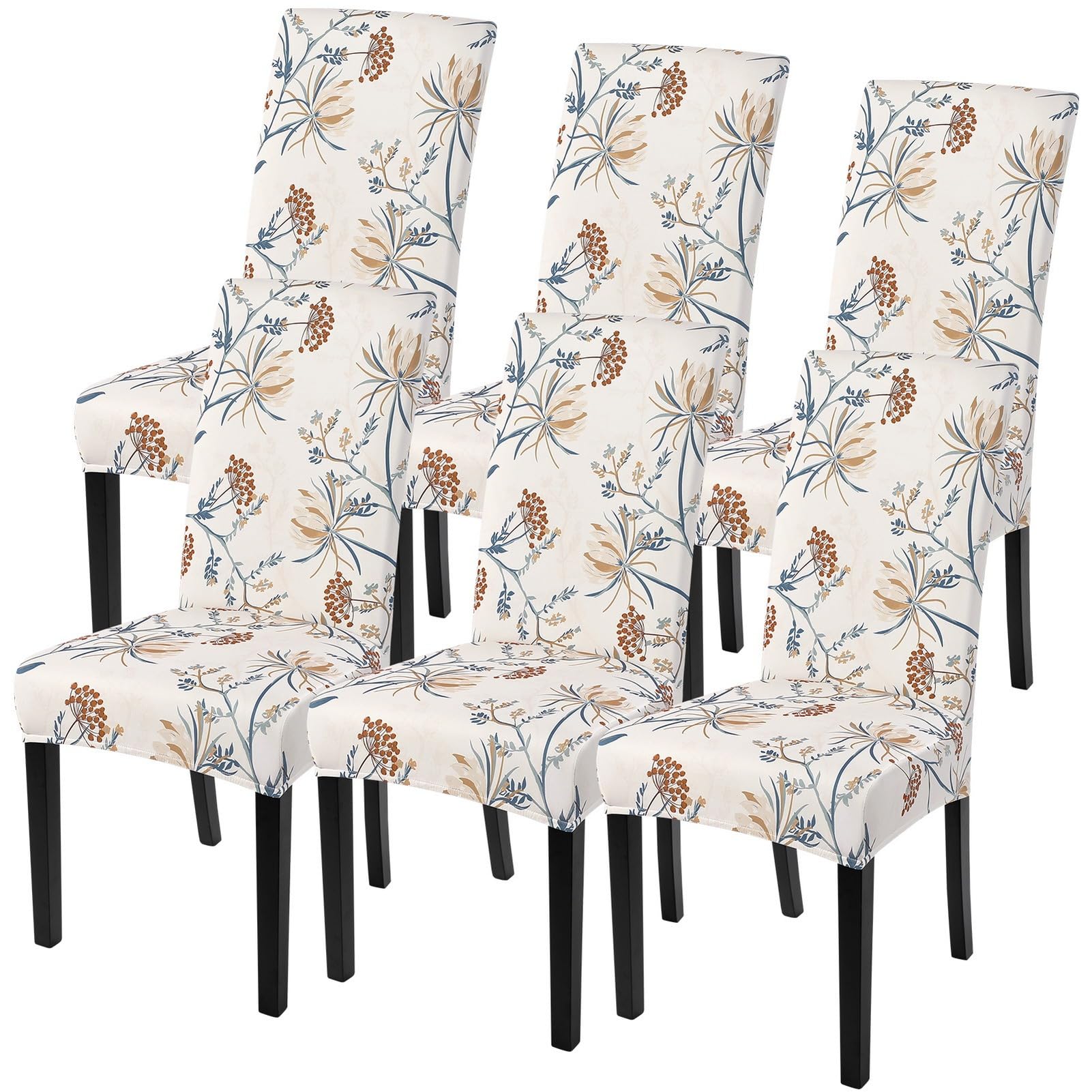 SearchI Printed Dining Room Chair Covers Set of 6, Stretch Kitchen Chair Covers Washable Parsons Chair Slipcover Removable Dining Chair Protectors for Hotel,Ceremony(Elegant Blossom)