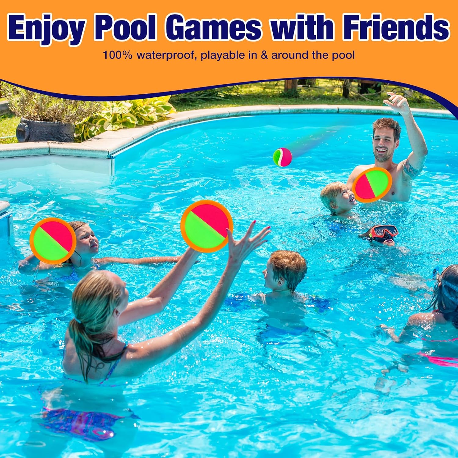 Kids Outdoor Toys - Toss and Catch Game Set, Outside Yard Camping Beach Pool Toys Games for Boys Girls 3 4 5 6 7 8 9 10 Year Old, 4 Paddles 4 Balls (Orange+Orange) image 4 of 9 B07V5KSRZG