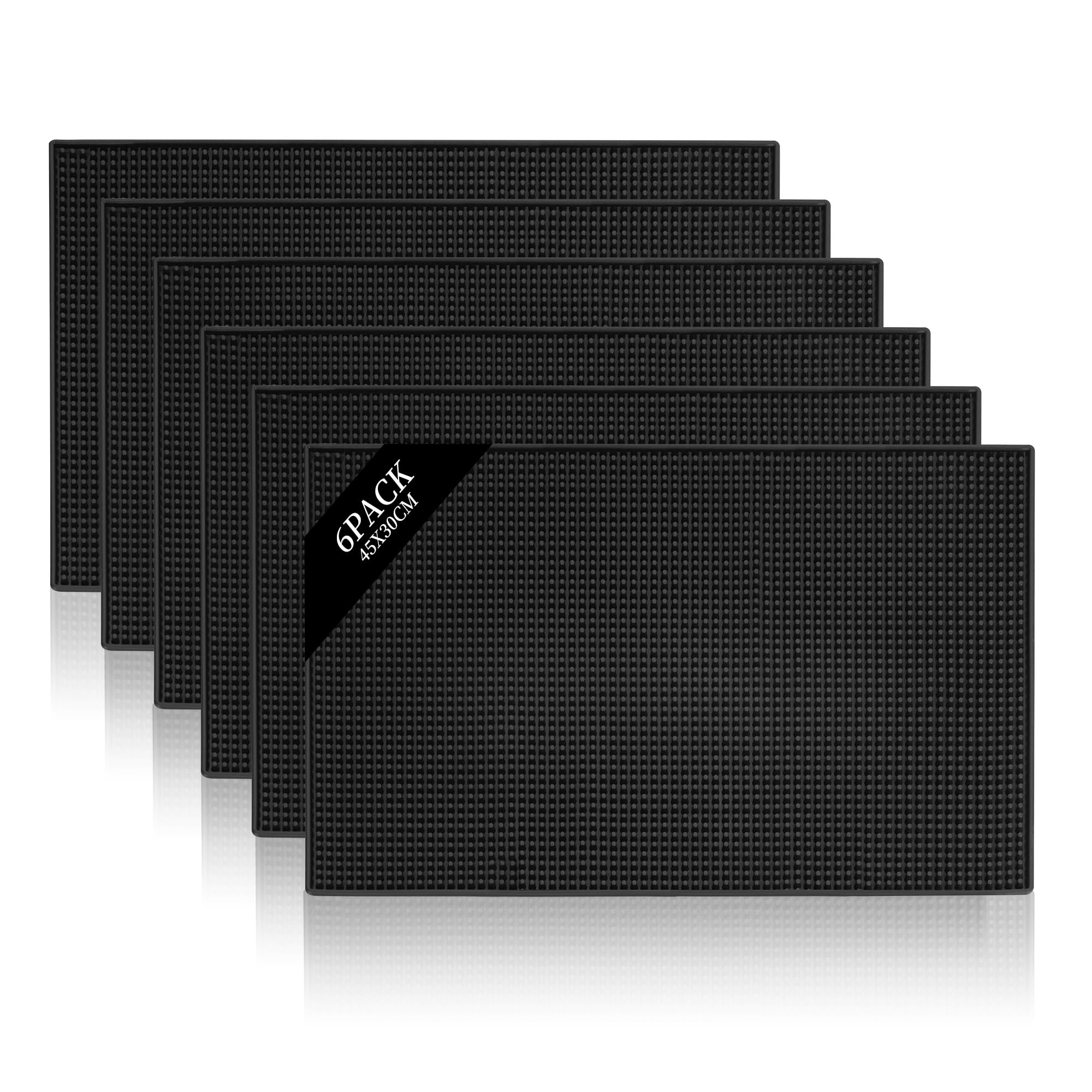 6 alfombrillas de goma para encimera de 45,7 x 30,5 cm, alfombrillas de silicona antideslizantes para bares, secado y derrames para restaurantes, color negro
