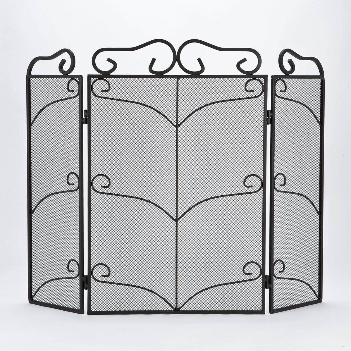 Aurahome Black Vintage Decor® Wrought Iron Fireplace Screen Spark Safety Guard Victorian Tri-Fold Fireplace Ornate Fire Guard Freestanding Panel Protector Safety Cover Essential For Coal And Wood Burning Fires