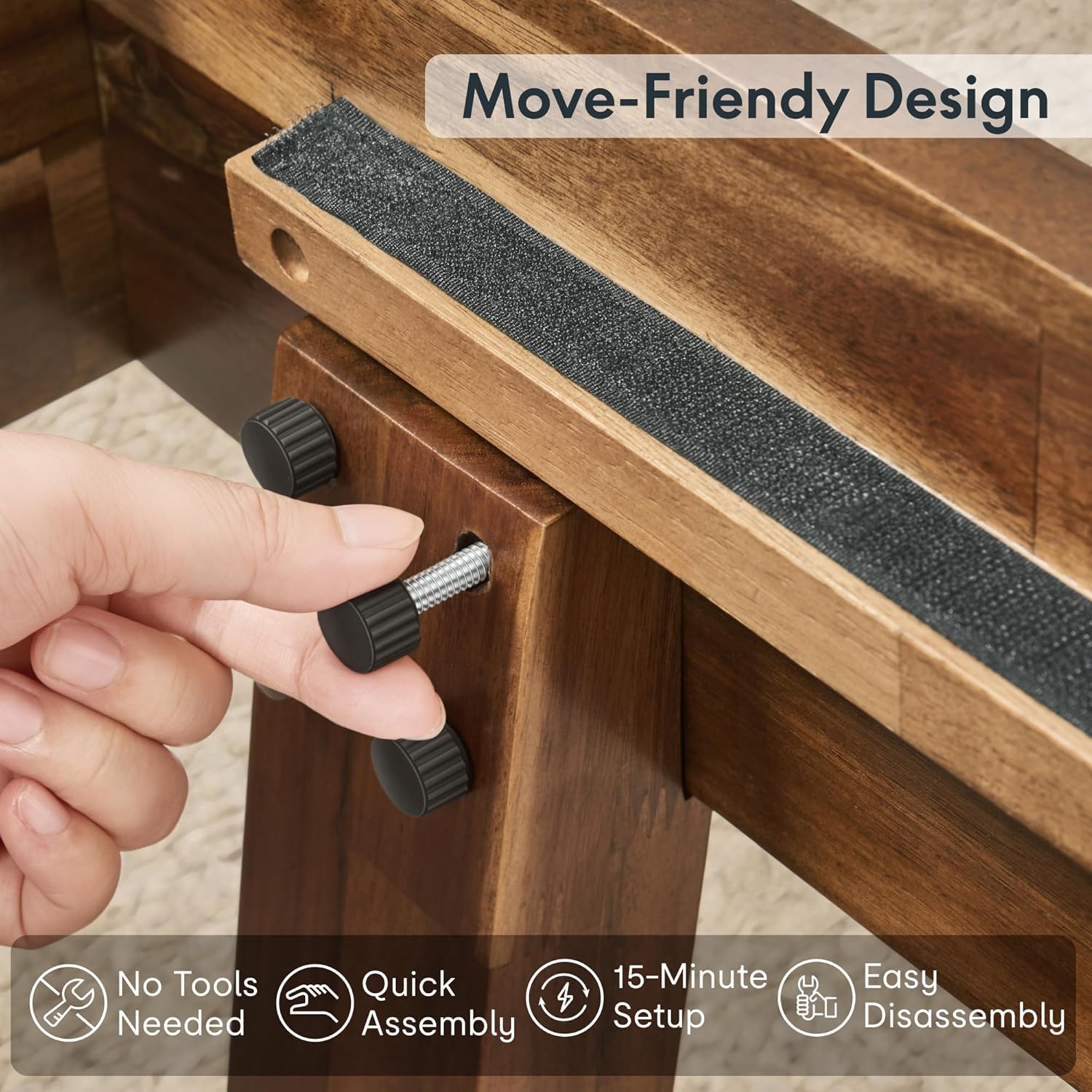 FLEXISPOT Hako Queen Solid Acacia Wood Platform Bed Frame with Storage Headboard, 1100 lbs Heavy Duty, Tool-Free Quick Assembly, FSC Certified, Sherwin-Williams Finish, Walnut Brown, 10-Year Warranty - Image 4