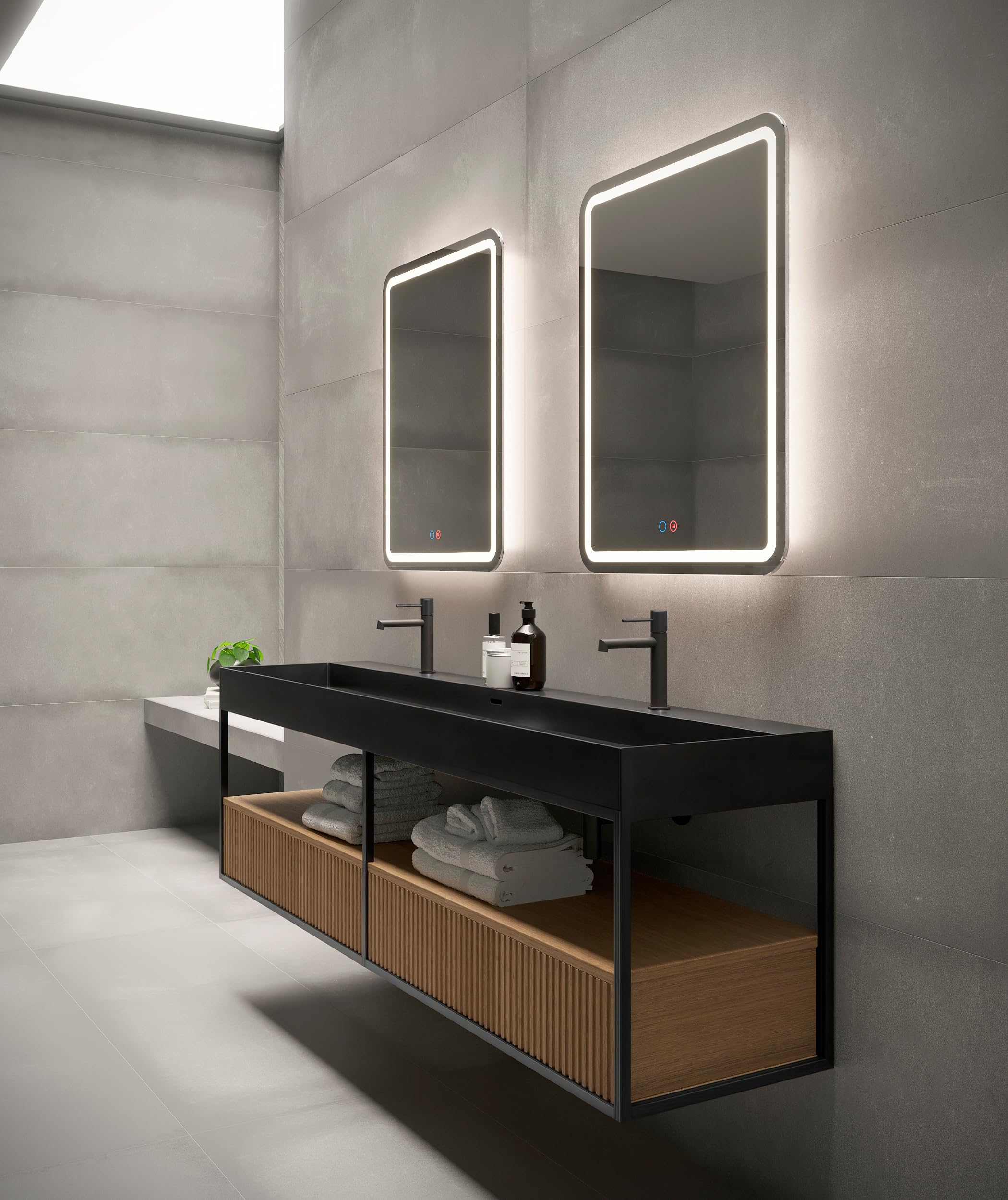 Mice - Espejos con luz led para baño, Espejo retroiluminado con Cantos Redondeados. Luz Frontal fría, con Doble Sensor antivaho - Espejo con Luz para Vestidor, Centro Estetica, Maquillaje 90x80CM