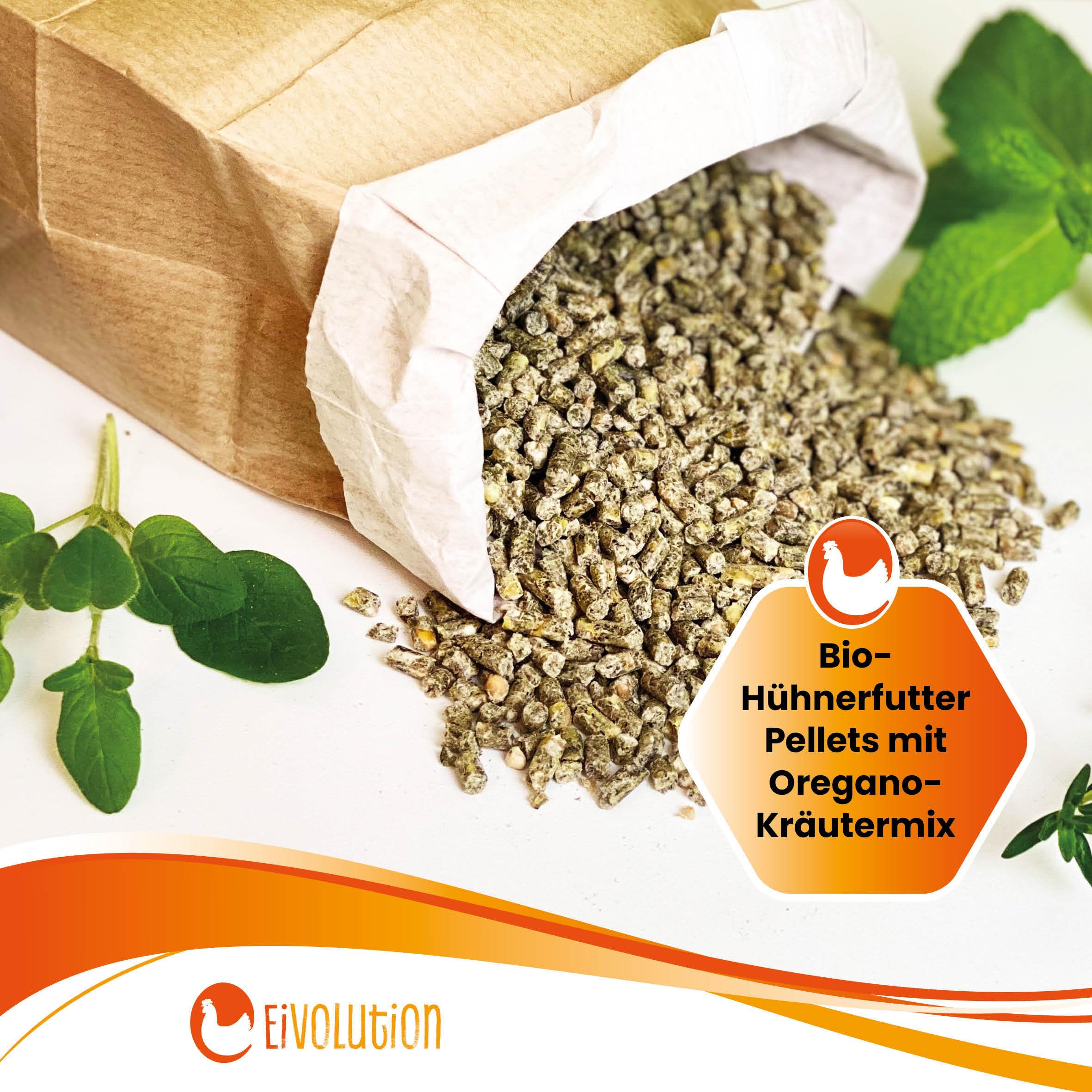 Bio-Hühnerfutter Pellets mit Oregano-Kräutermix 14 kg - Alleinfutter für Legehennen & Geflügel - Reich an Vitalstoffen - Kontrolliert ökologisch