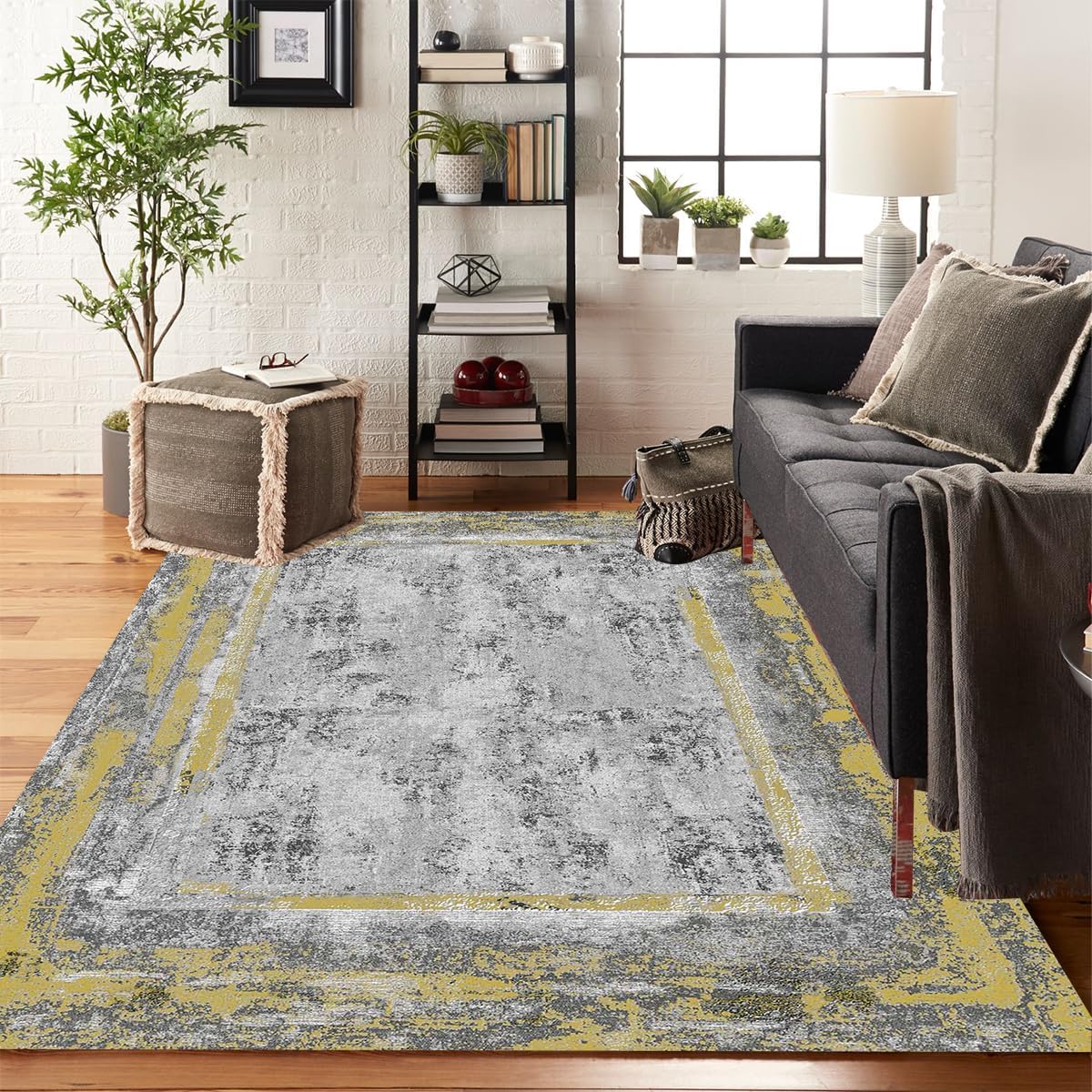 7x12 Rug Amazon.com: Yellow Grey Distressed Modern Abstract Washable Area Rug ...