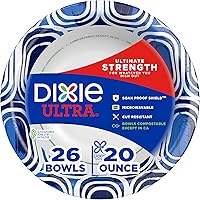 Dixie Ultra 20 oz Large Paper Bowls, 26 Ct - Microwave Safe, Soak Proof, Compostable Disposable Bowls for Soups, Meals & Parties