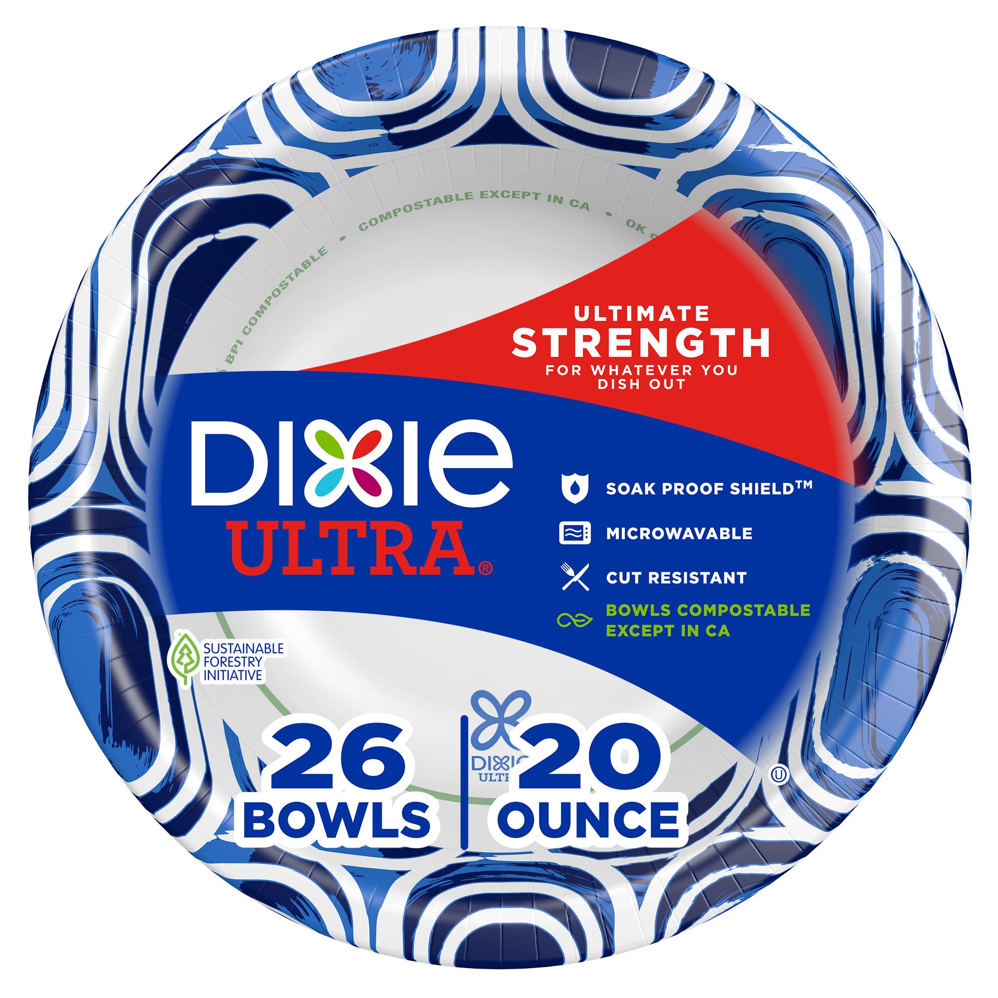 Dixie Ultra, Large Paper Bowls, 20 Oz, 26 Count, Microwave Safe, Compostable, Disposable Bowls Great For Breakfast, Lunch, And Dinner Meals