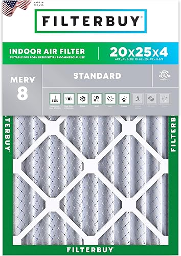 Filterbuy Filtro de aire MERV 8 de 20 x 25 x 4 pulgadas para defensa esencial contra el polvo y las alergias (paquete de 1), filtros electrostáticos