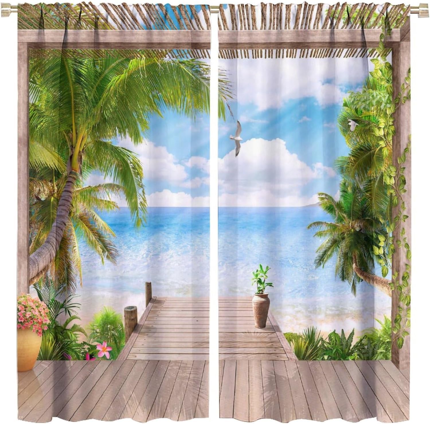 Rideau occultant thermique avec impression 3D plage pour salon et chambre
