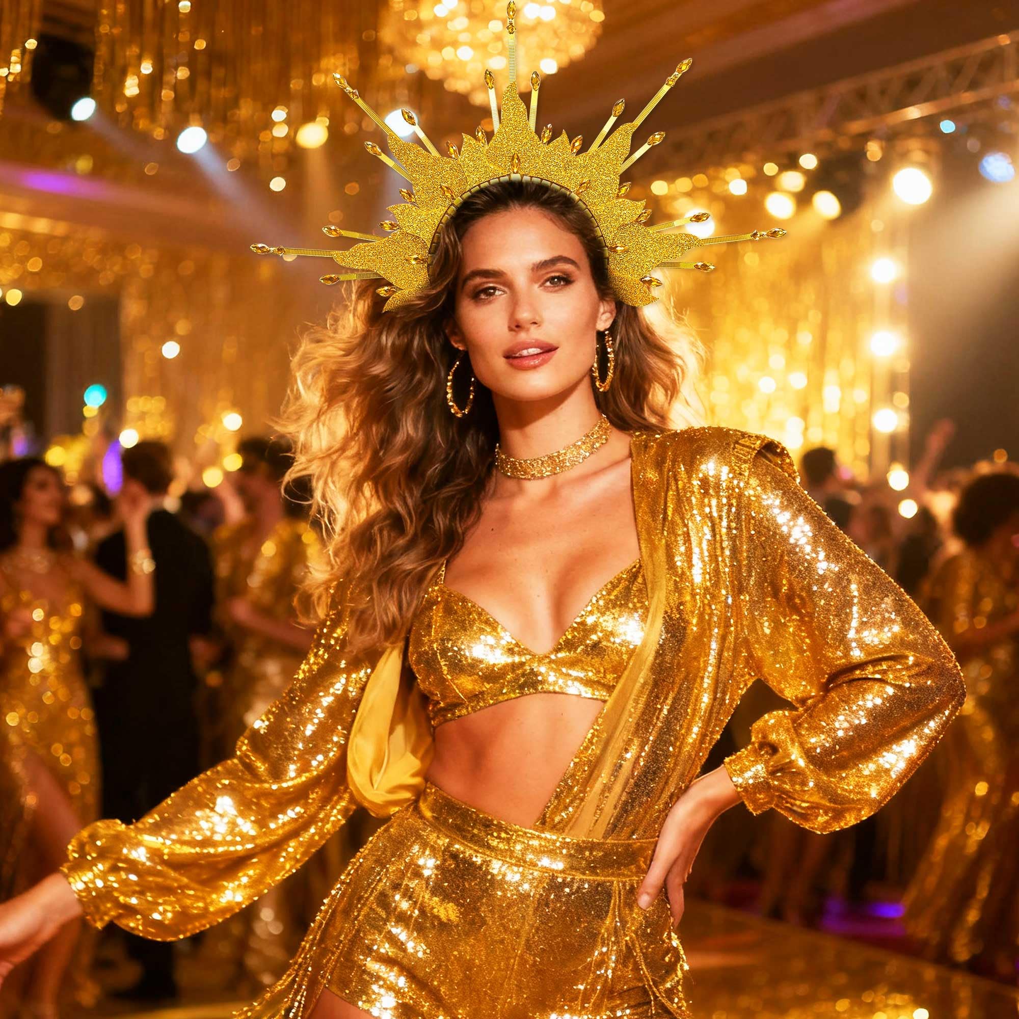 BACH AND BOUJEE Fire Flame Headpiece Sun Halo Crown Headband Carnival Accessories Headdress Mardi Gras Rave Festival for Women Costume Supplies - Image 4