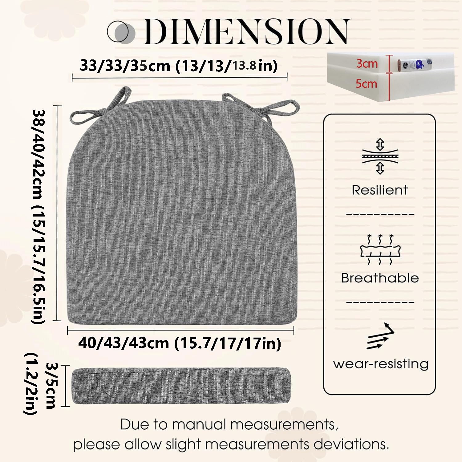 Sitzkissen (1/2/4er Pack) Stuhlkissen mit Haltebändern 40cm x 38cm Sitzauflage, Stuhlauflage für Esszimmer, Küche, Garten, Büro (Color : #15, Size : 4pcs 43x42x33x5cm)
