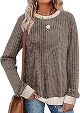 [59% off] SAMPEEL Womens Tops Long Sleeve Shirts Lightweight Sweaters Loose Fit Crewneck Color Block Fall Fashion Outfits