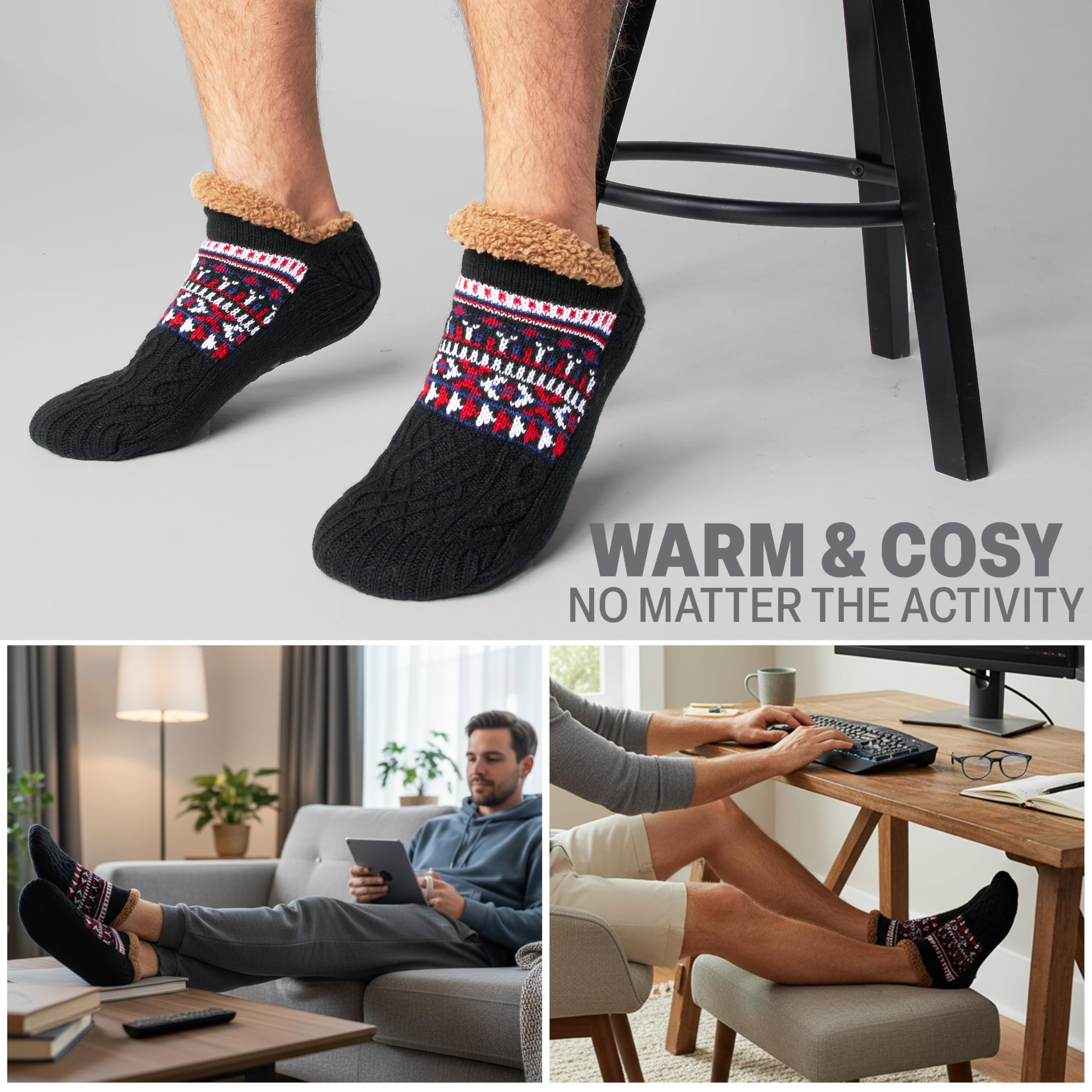 CityComfort Calcetines Hombre Invierno, Calcetines de Andar por Casa Antideslizantes, Regalo para Hombre y Adolescente