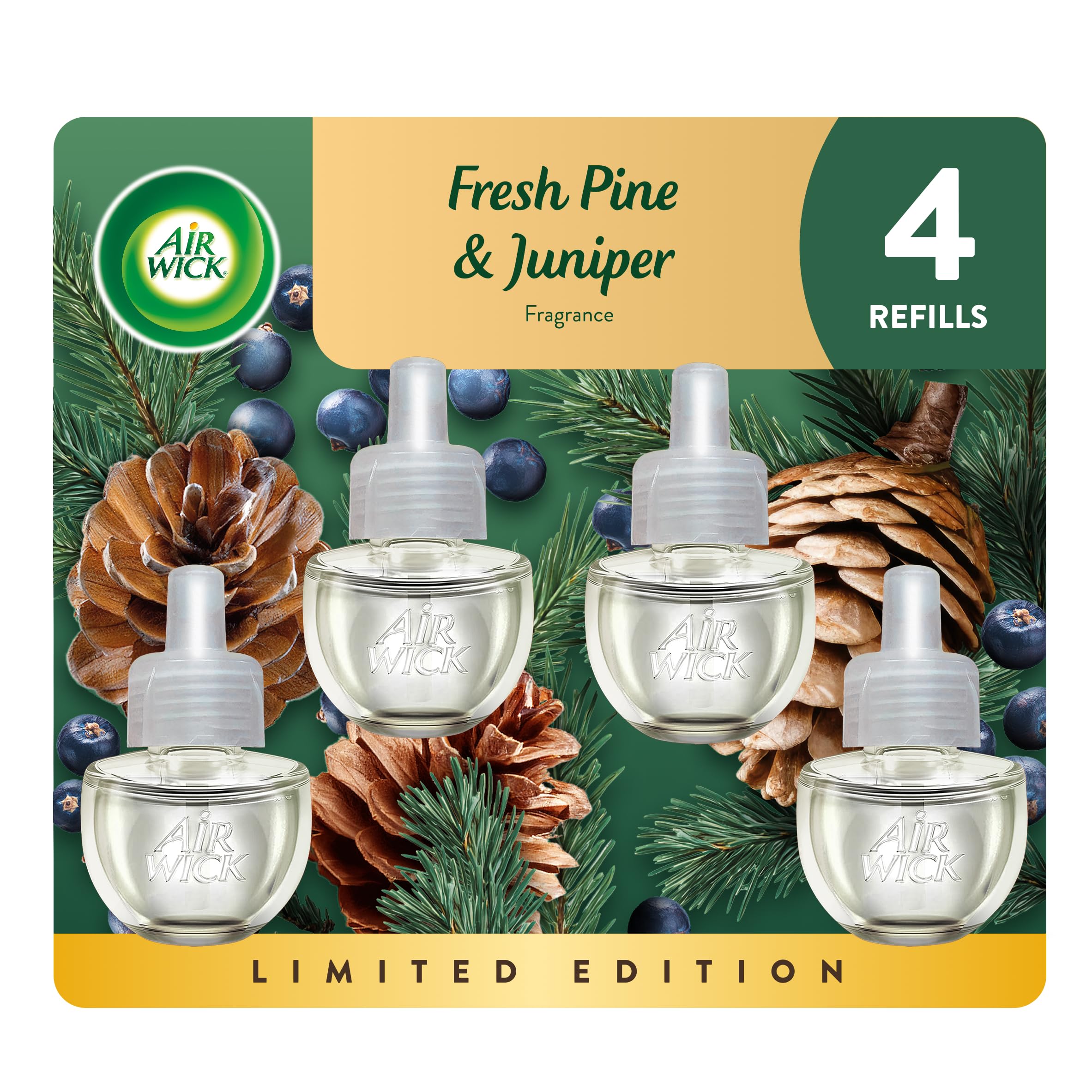 Photo 1 of ***3 of 4***Air Wick Plug In Scented Oil Refill, Infused with Essential Oils, Plug In Air Fresheners for Home, Fresh Pine & Juniper, 4 ct