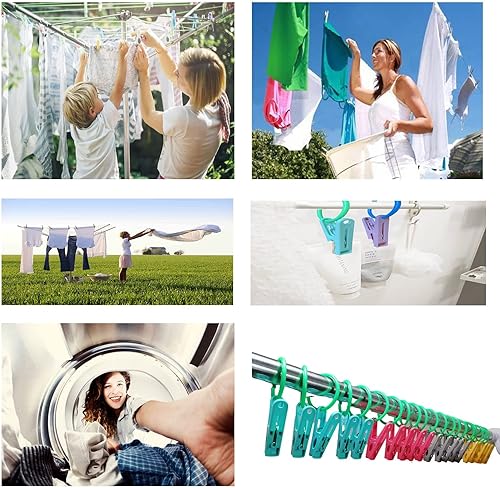 Miniatura 5 de Anillos de cortina de ducha deslizantes, clips para colgar, clips para toallas, clips de secado para barras de ducha de baño con 20 pinzas para ropa