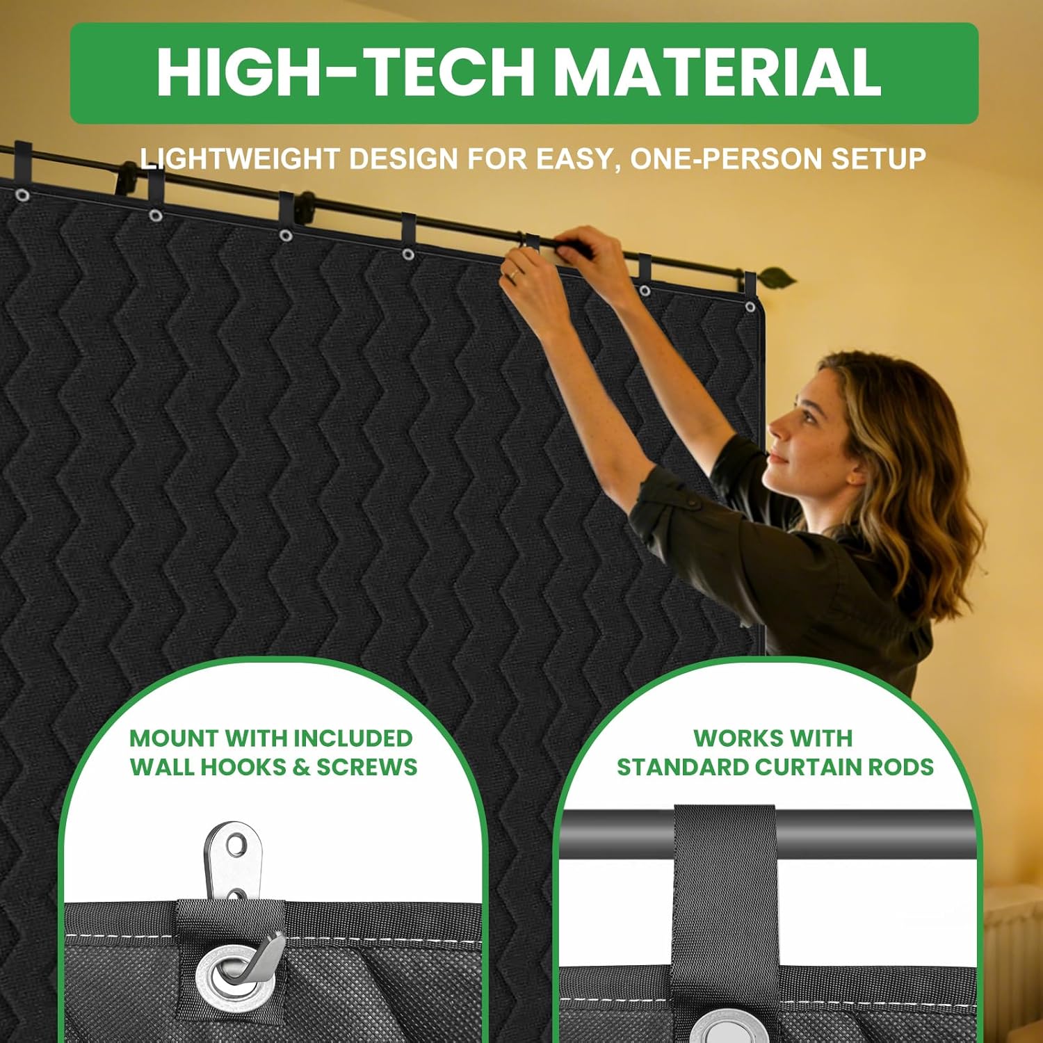Sound Dampening Blanket 96" x 80" - Lightweight Automotive-Grade Acoustic Soundproof Curtain with Grommets, Hanging Loops & Wall Hooks, Noise Blocking Blanket for Doorway, Home Office & Studio – Black