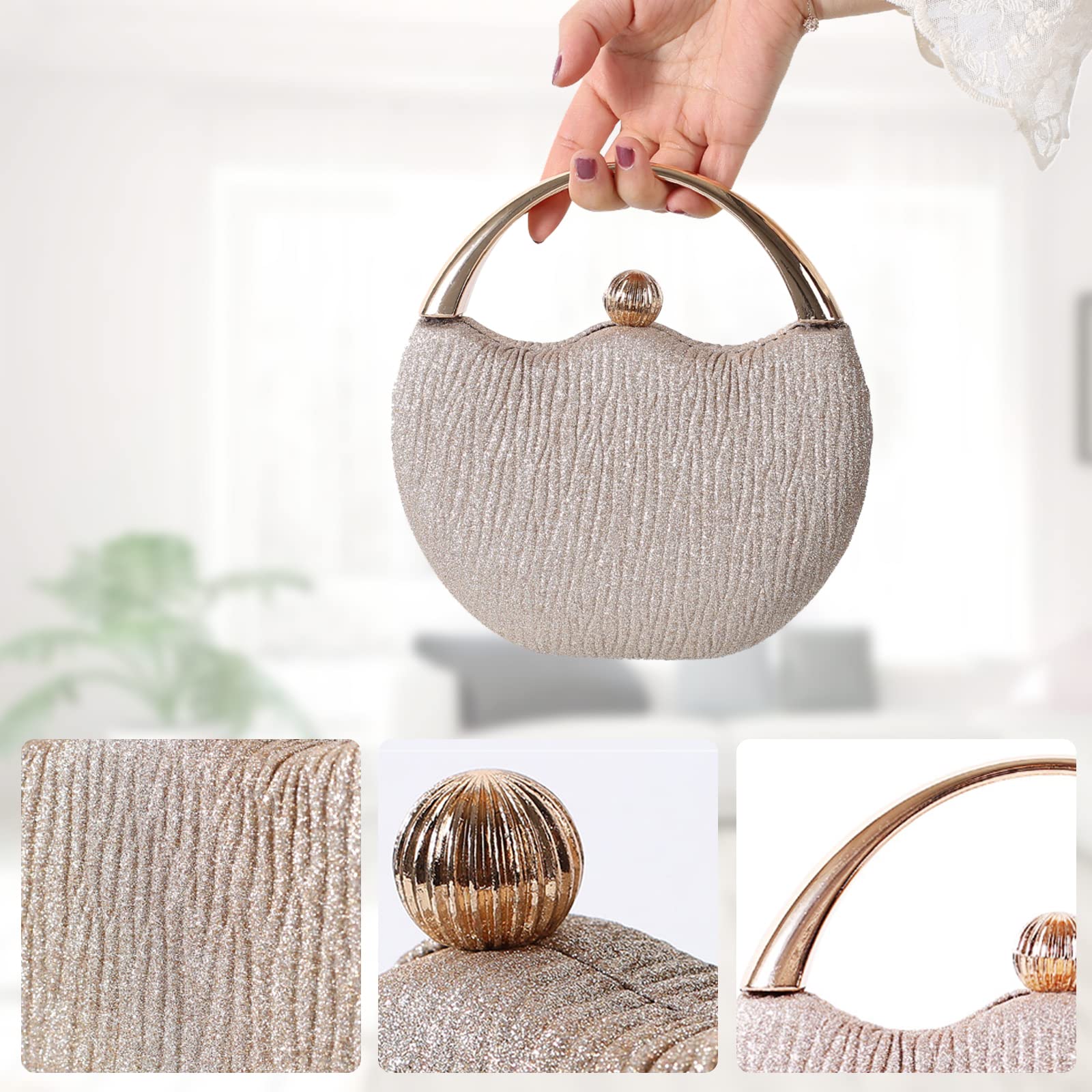 Bolso de Fiesta para Mujer Bolsa de Noche Bolsa de Cadena Brillante Bling Bolso de Mano Bolso Bandolera Elegante Bolso de Hombro para Fiesta de Graduación Boda Banquete Dorado