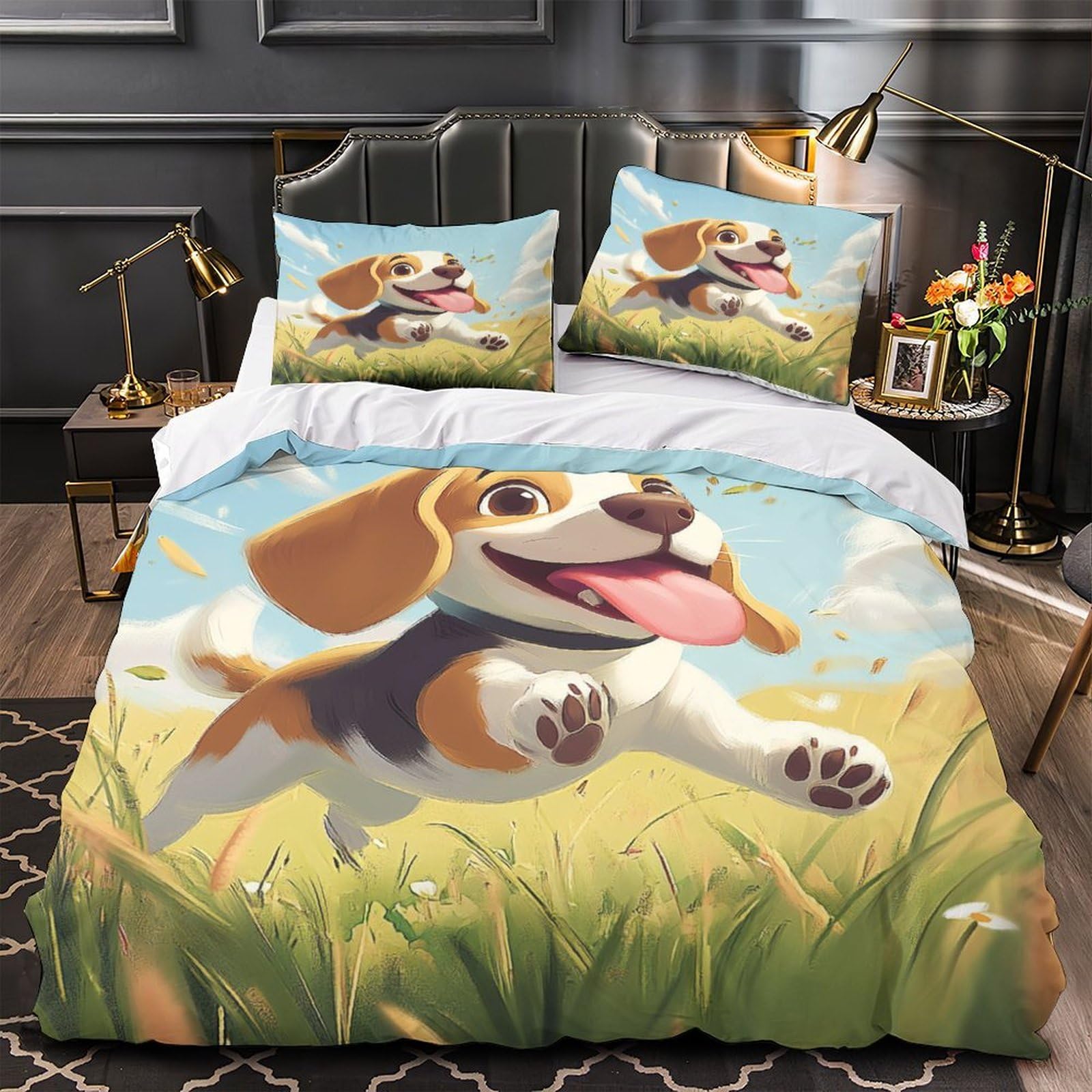 Chiot housse de couette 3D lit simple pour une chambre d'enfant douce