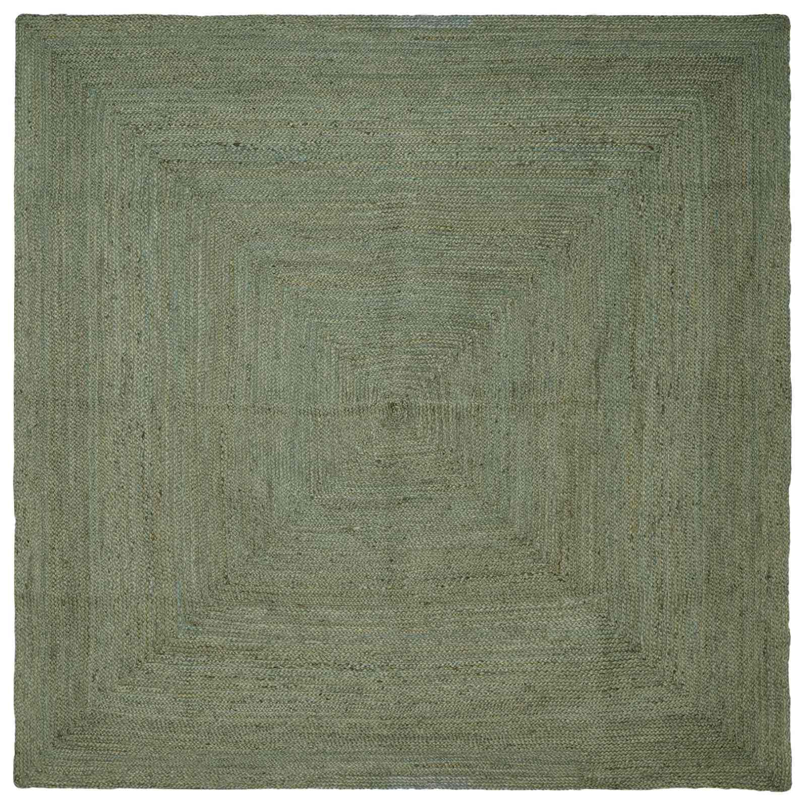 Generico Ręcznie robiony kwadratowy dywan z juty 200 x 200 cm oliwkowy zielony, miękki i trwały dywan do salonu lub biura, nowoczesny design