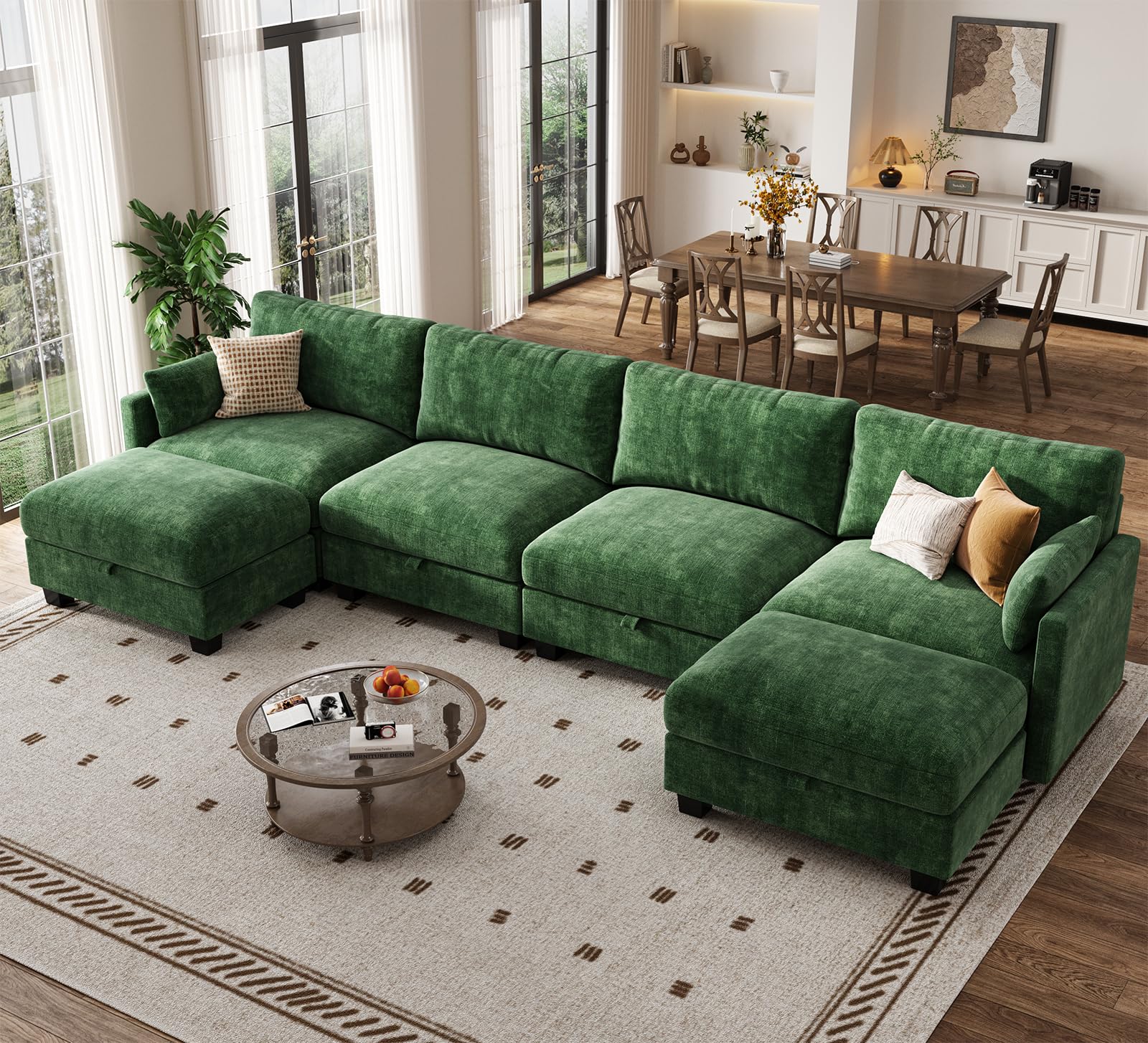 Modular Sectional Sofa, 132" U Shaped Couch with Storage