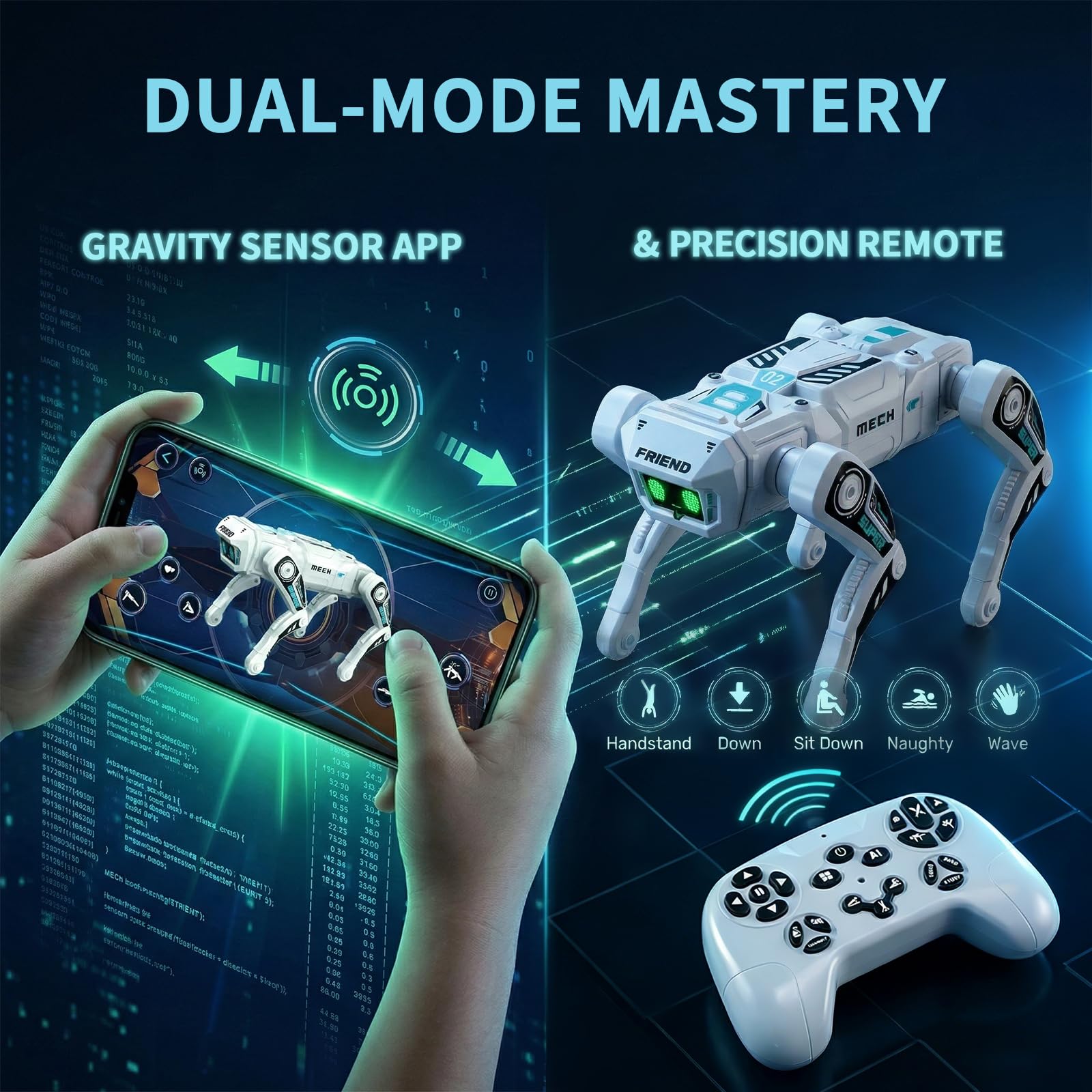 TOPMVP Smart Robot Dog Toy - APP & Remote & G-Sensor Control, RC Dog Programmable Interactive Robotic Pets, RC Stunt Music Dancing Story 30+ Functions Robot Toys for Kids Boys Ages 6+ 2