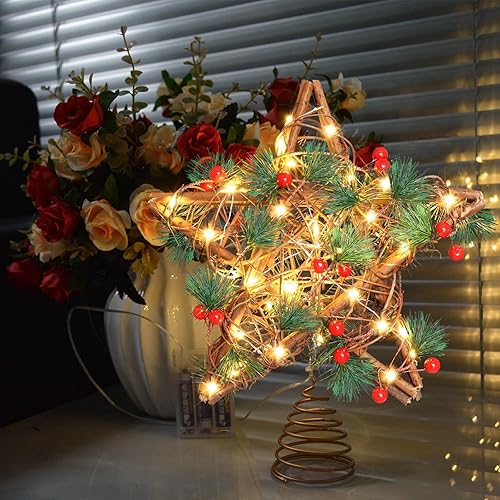 Miniatura 2 de Windpnn Decoración de árbol de Navidad mejorada para decoraciones de Navidad, estrella natural con adornos de Navidad rústicos, para interiores,