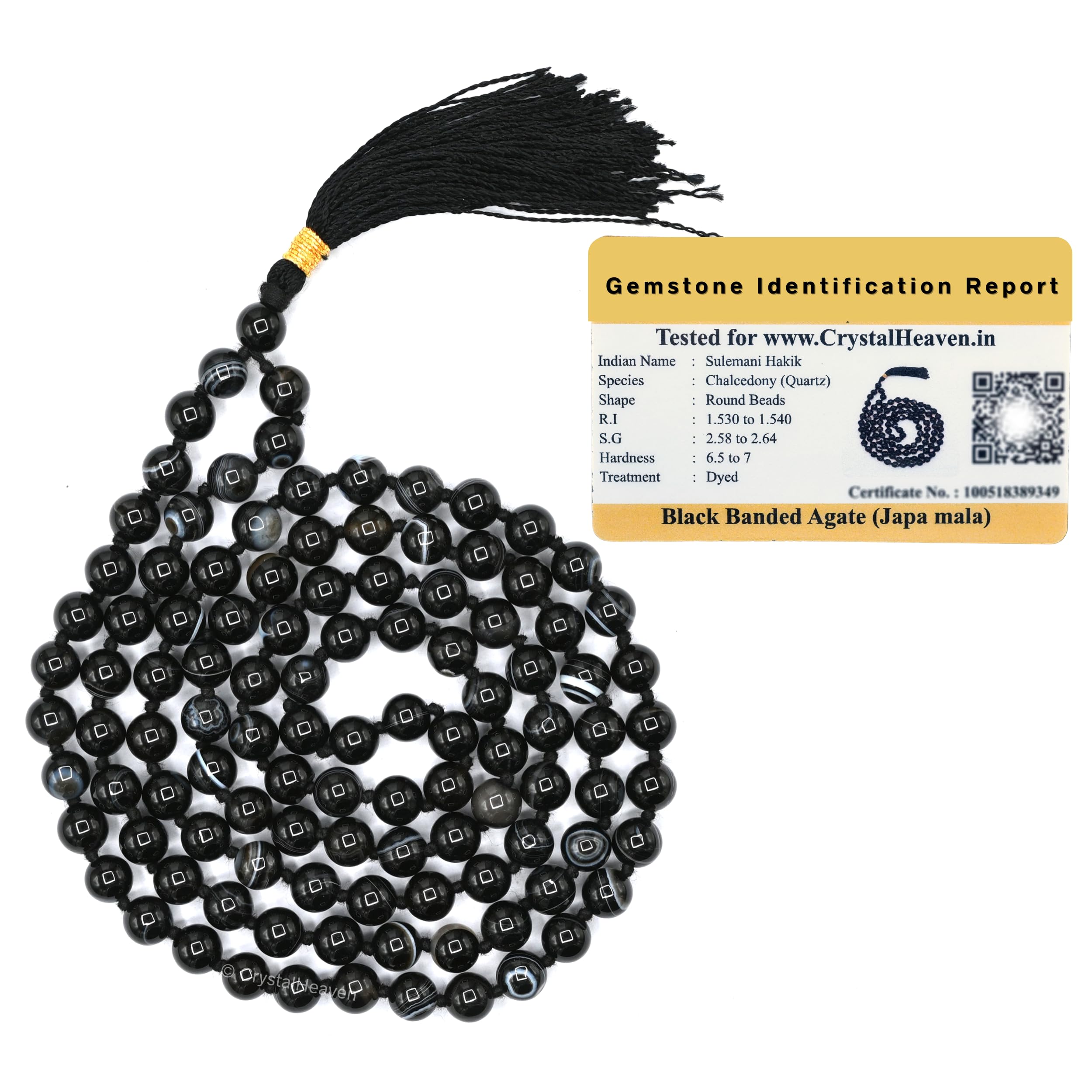 Crystal Heaven Black Hakik Crystal Japa Mala Ganthi For Unisex Adult Negative Energy Remover 108 Beads Buddhist Prayer Beads AAA Grade Original Healing Gemstone Agate Mala for Meditation