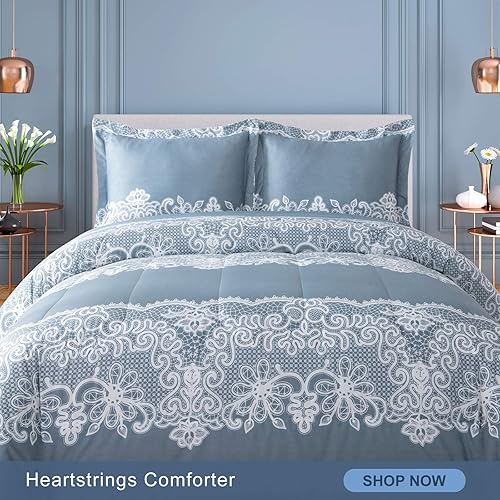 Miniatura 2 de Shatex Juego de edredón azul de 3 piezas para todas las estaciones, ultra suave, 100% microfibra de poliéster, juego de edredón azul Queen con 2