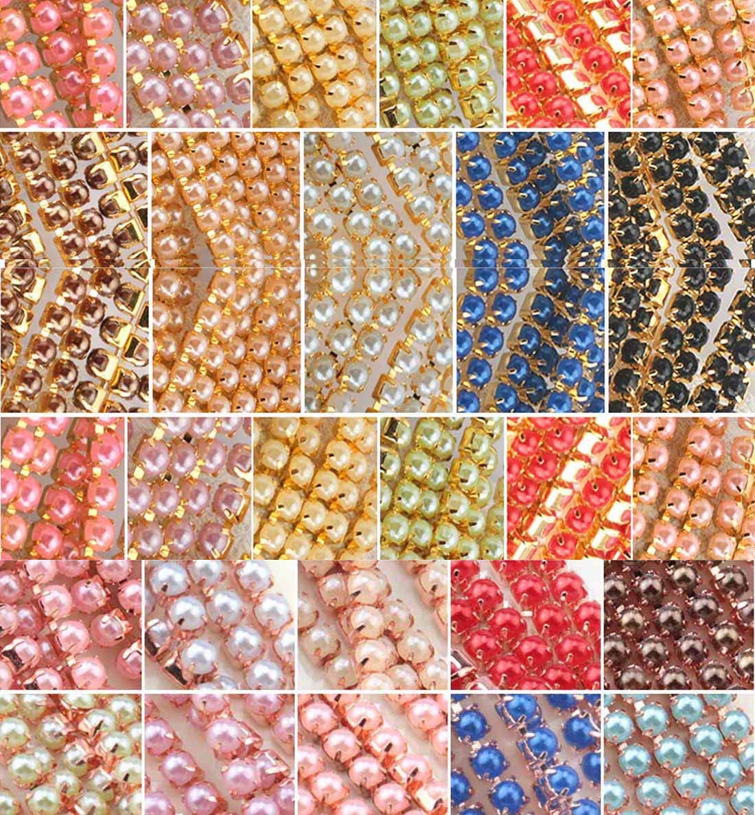 DIY Crafts 2 Yards, Light Blue-Silver, Colour 2Yard/10/20Yards ABS SS6/2mm 9 Colors Pearl Copper Rhinestone Chain Base Cup Pearl Chain for Sewing (2 Yards, Light Blue-Silver)