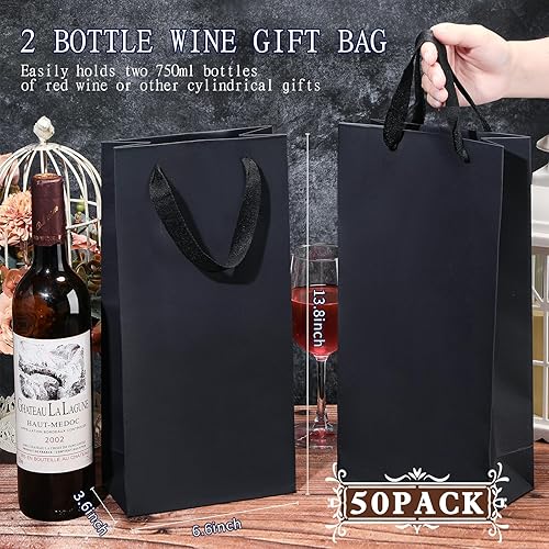 Miniatura 2 de Yeaqee Paquete de 50 bolsas de vino para botellas dobles de vino, bolsas de regalo de 6.6 x 3.6 x 13.8 pulgadas, bolsas de vino para botellas de
