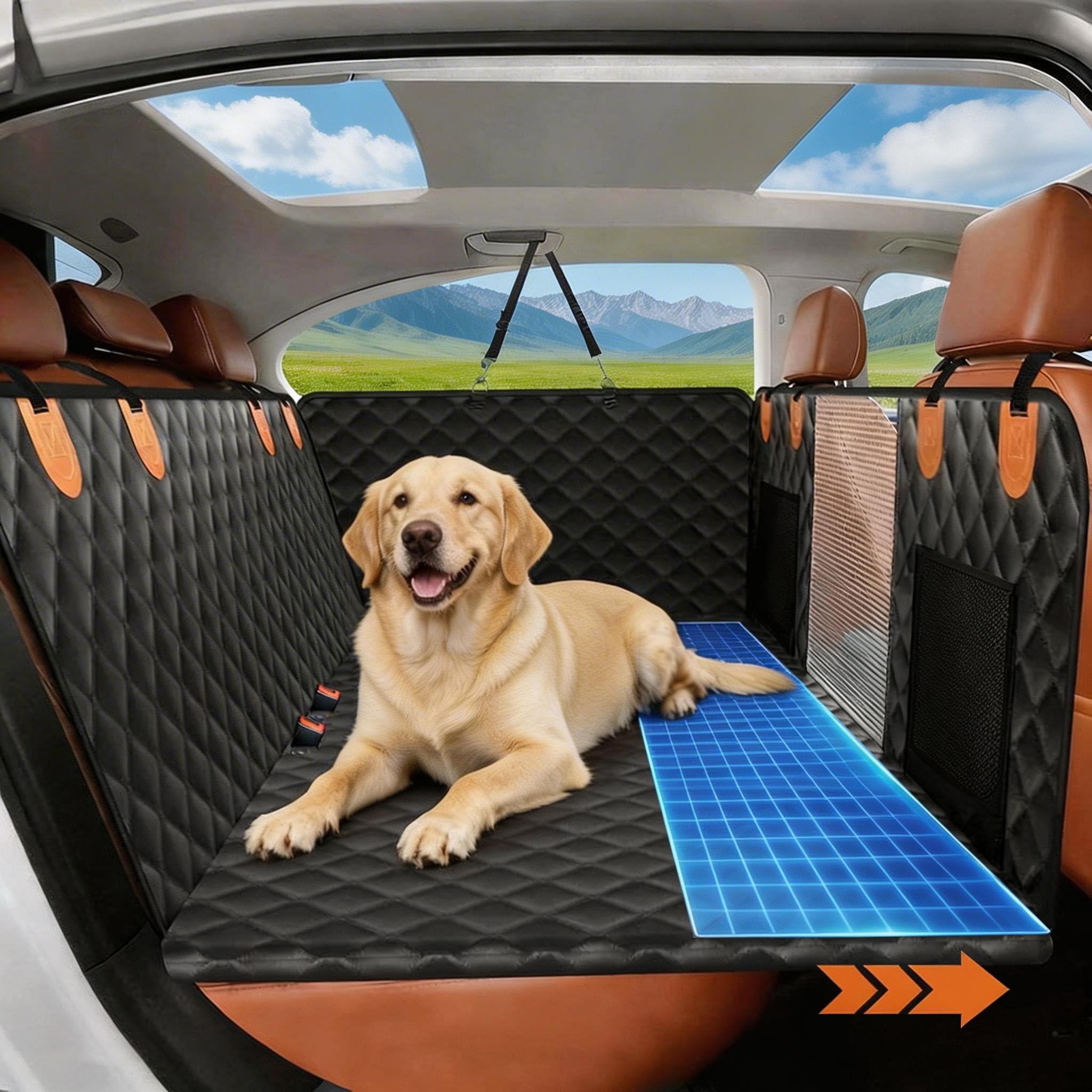BingoPaw Protection Siège Voiture Chien: Extension Housse de Siège Auto Arrière Imperméable et Anti-Rayures avec 8 Panneaux Solide, Universelle pour Voiture SUV et Camionnette