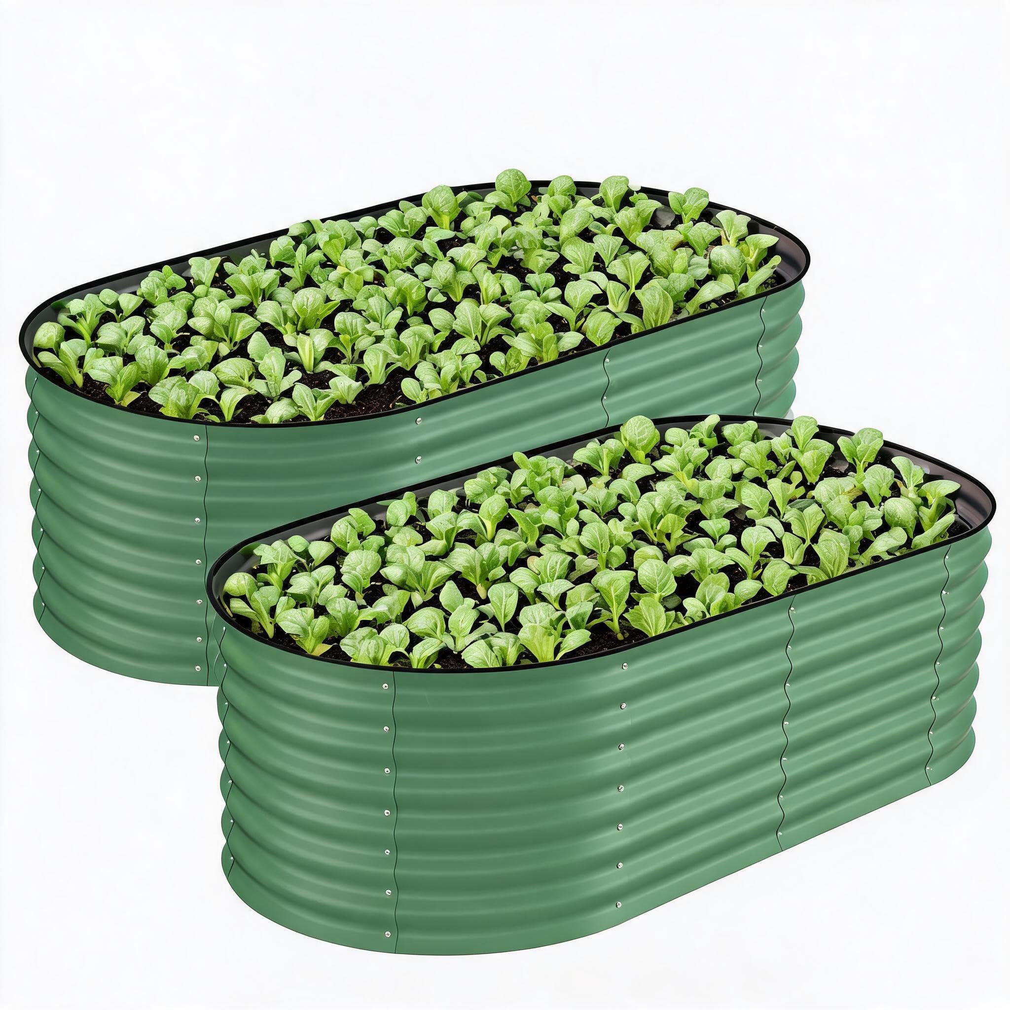 Aptliton 2-Pack Oval Raised Garden Bed, 180×900×60cm Galvanised Steel Planter Box with Anti-Cut Strips, Large Bottomless Metal Raised Bed for Vegetables Flowers Herbs, Green