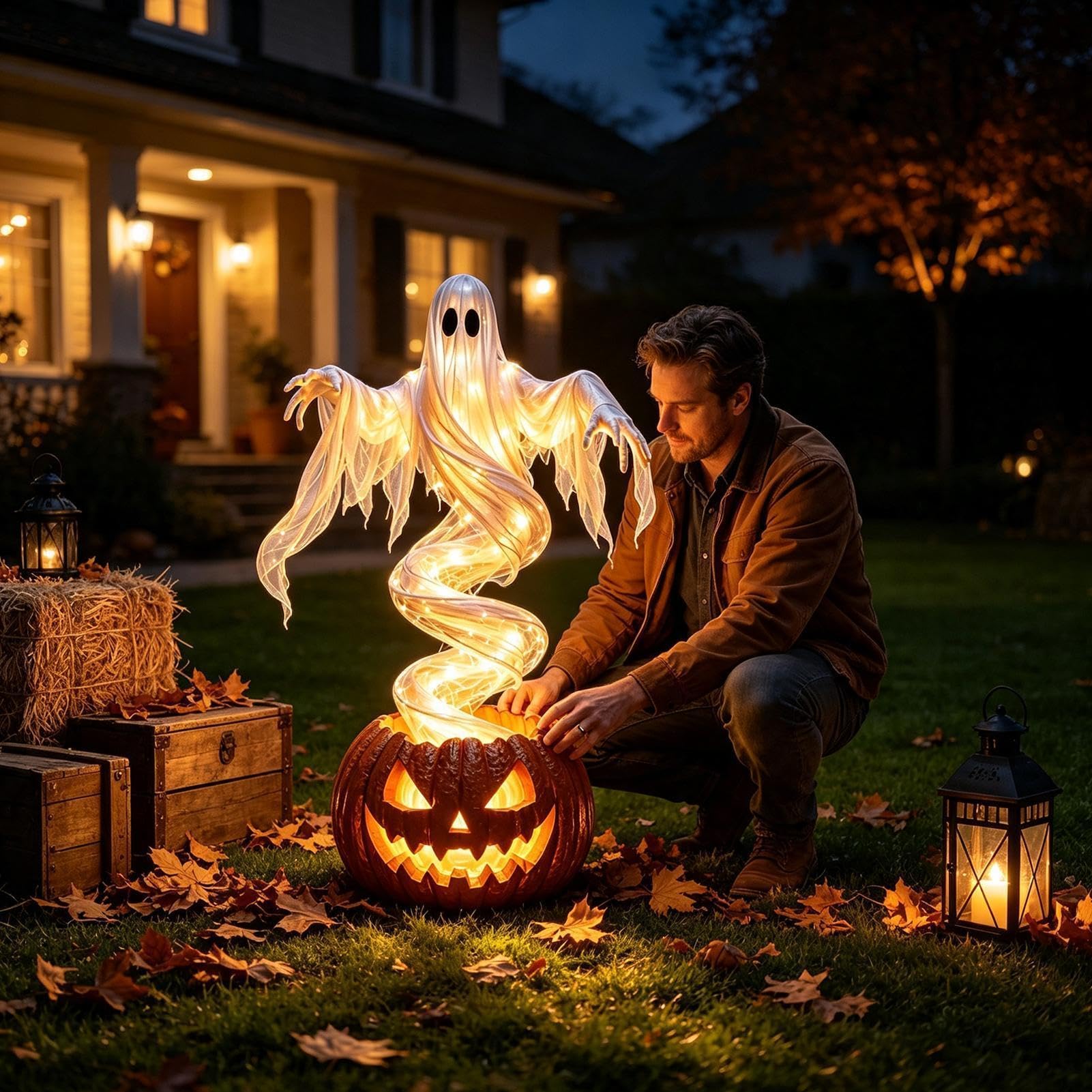Decorazioni fantasma di Halloween vorticoso portico puntello con luce