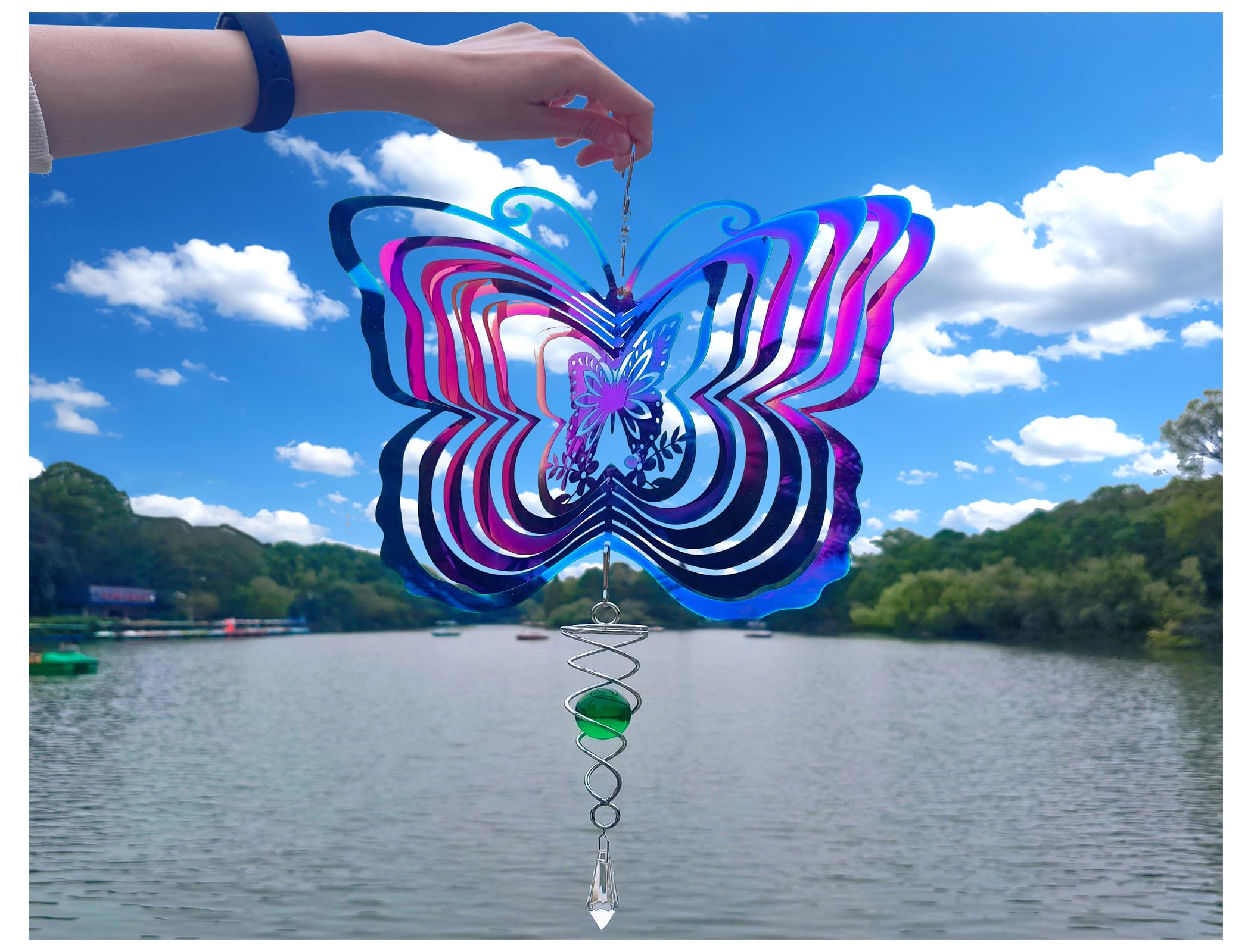 Metal Butterfly Wind Spinners 3D Hanging 10Inch Metal Wind Spinners for Outdoor&Indoor Decor Colorful Hanging Decor Ornaments Kinetic Yard Art 12 Inch