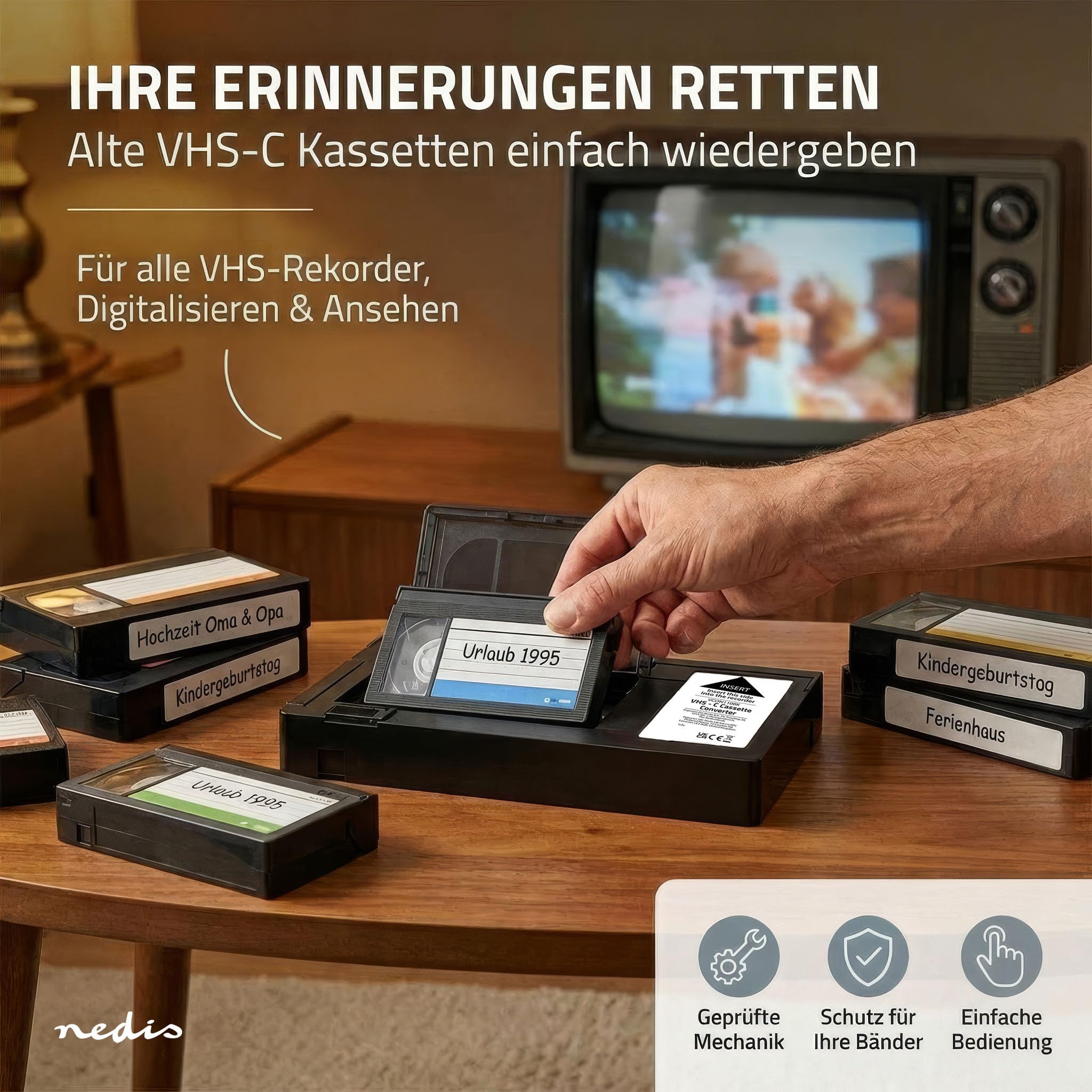 Nedis VHS-Konverter - Konvertierung: VHS-C auf VHS - Plug & Play - Schwarz