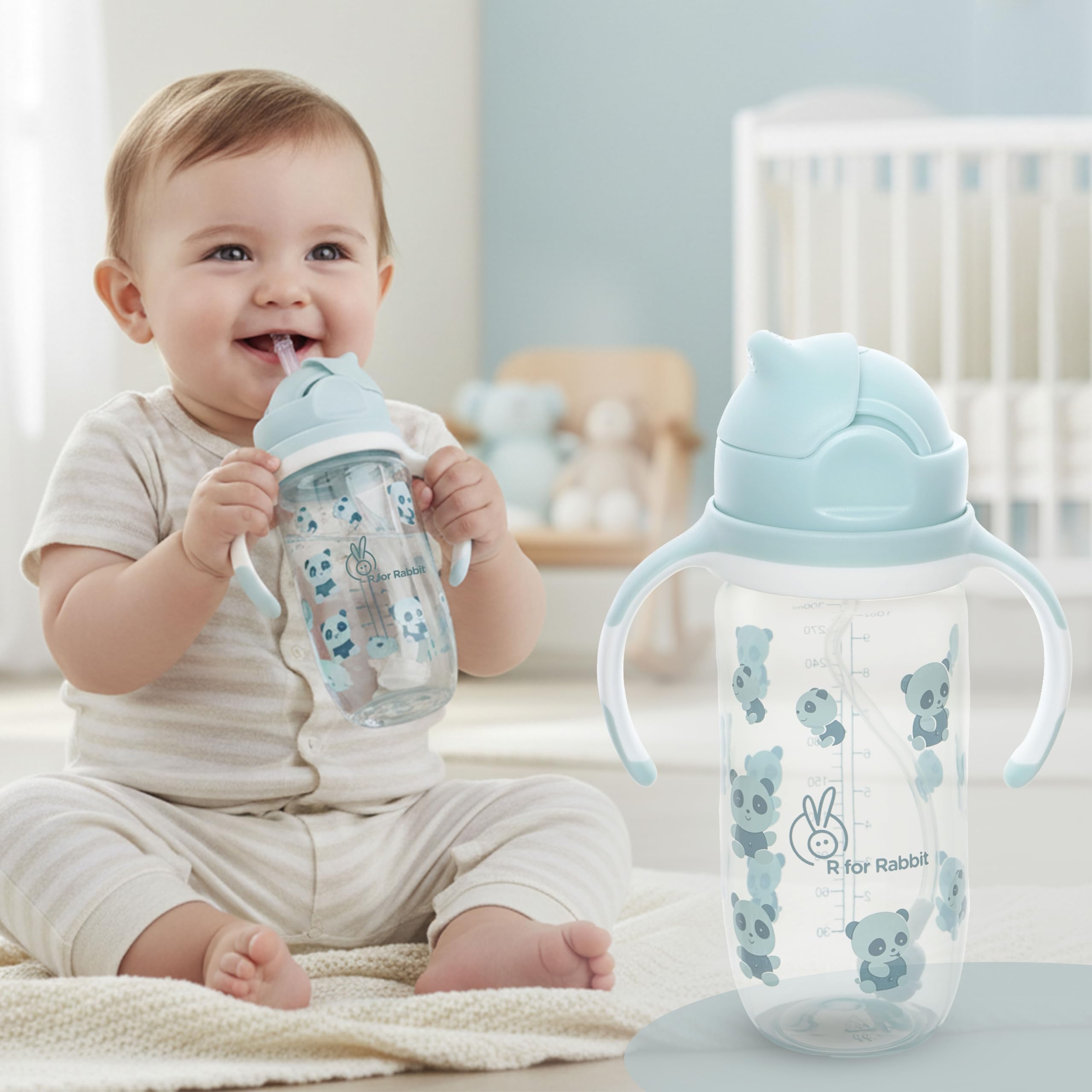 Premium Bubble Sipper |10 fl oz | Anti Spill Sippy Cup with Soft Silicone Straw BPA Free & Non Toxic for Kids of 12+ Months - (300 ml Blue)