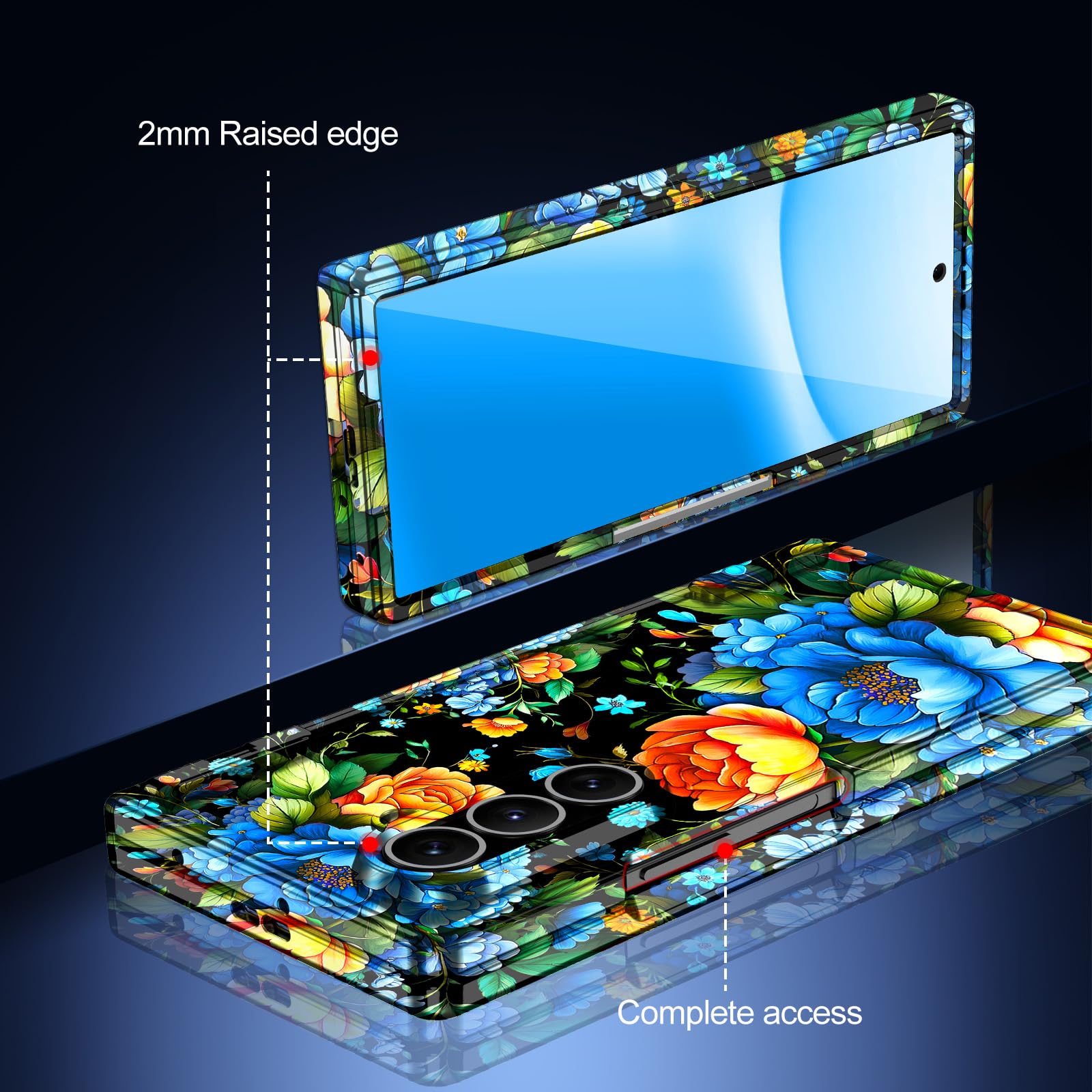 Hekodonk Custodia per Galaxy Z Fold 7, compatibile con MagSafe, pellicola protettiva integrata per lo schermo, protezione con cerniera, sottile, magnetica, antiurto, per donne e ragazze, con fiore blu