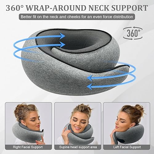 Vista 9 de Almohada de cuello avión, almohada de viaje, almohada de avión, almohada de viaje de espuma viscoelástica, almohada de cuello de viaje para aviones