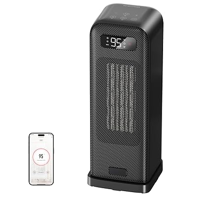 Space Heaters for Indoor Use, Smart Portable Electric Heater with Thermostat, WiFi and Voice Control, 12H Timer, 4 Modes, 36dB 1500W PTC Ceramic Safety Heat for Office Bedroom Home 1Pack Black