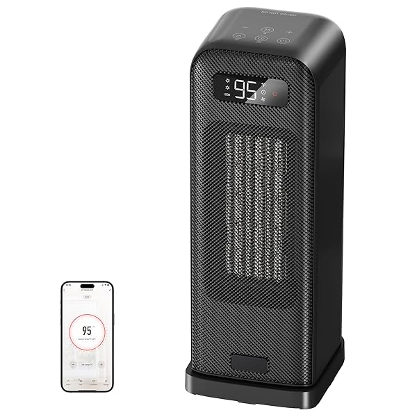 Space Heaters for Indoor Use, Smart Portable Electric Heater with Thermostat, WiFi and Voice Control, 12H Timer, 4 Modes, 36dB 1500W PTC Ceramic Safety Heat for Office Bedroom Home 1Pack Black